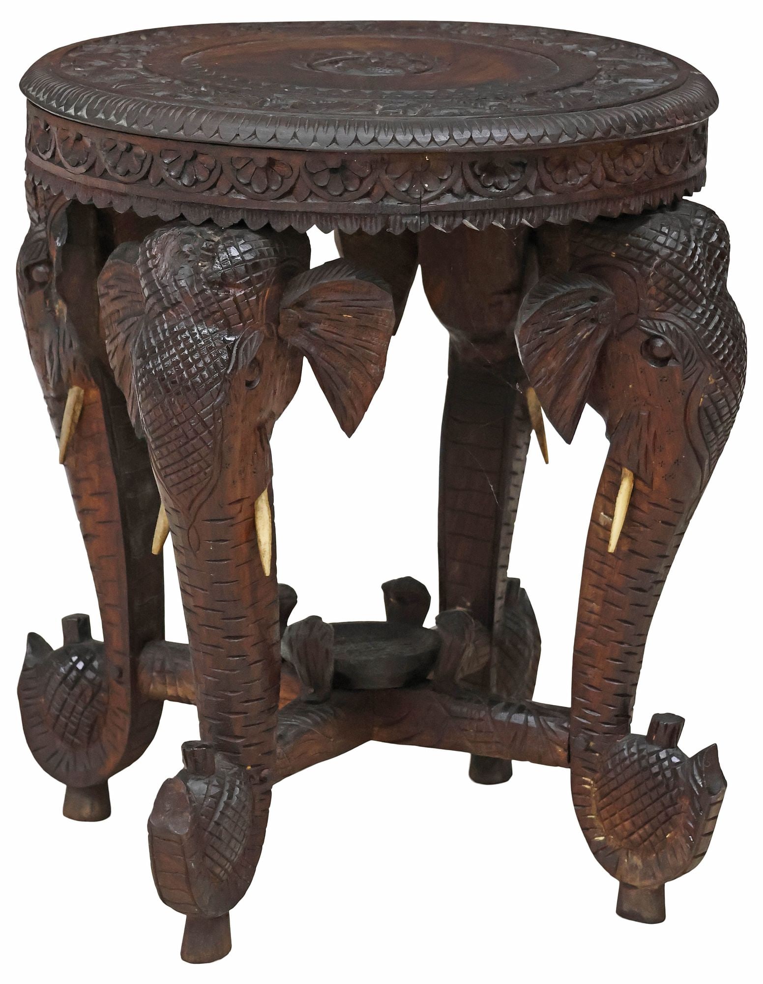 ANGLO-INDIAN PROFUSELY CARVED & INLAID ELEPHANT SIDE TABLE (1 of 6)