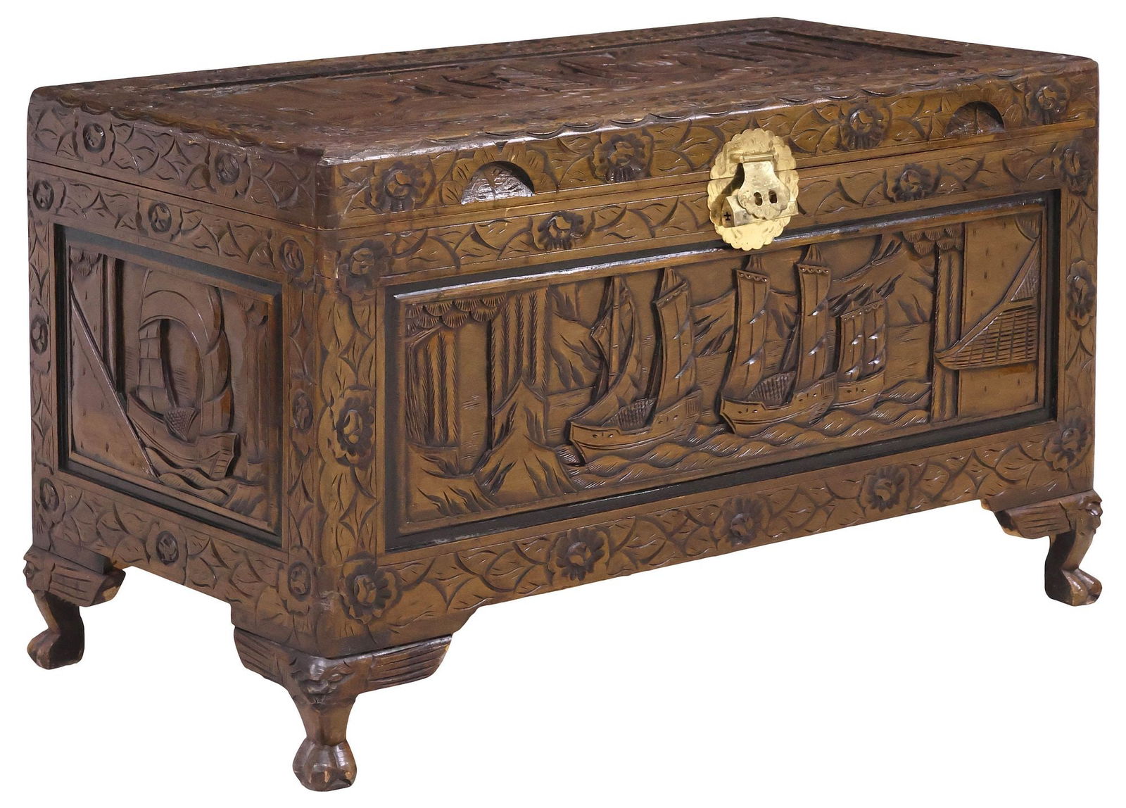 CHINESE HARDWOOD CARVED STORAGE CHEST / TRUNK (1 of 7)