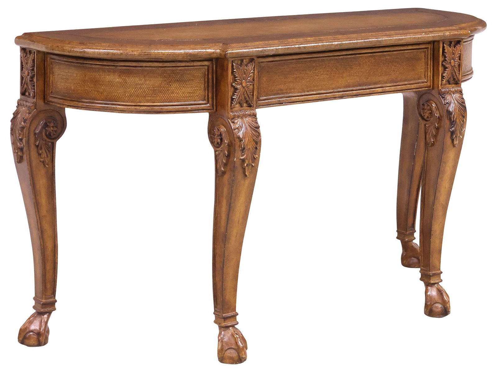 TRANSITIONAL STYLE FAUX LEATHER-CLAD DEMILUNE CONSOLE TABLE (1 of 5)
