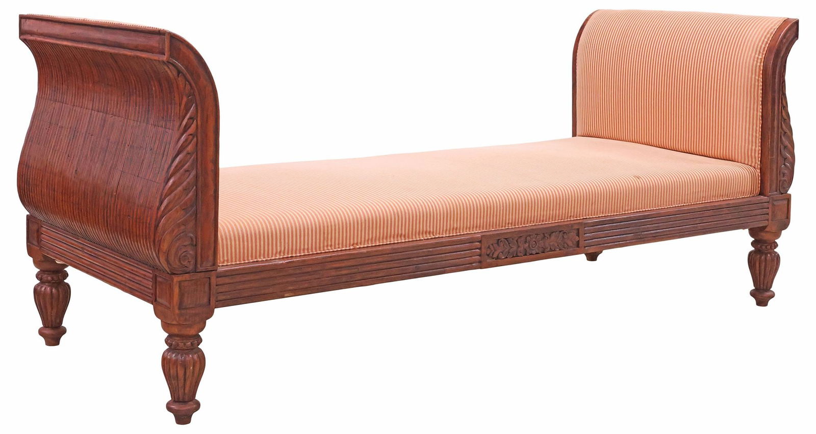 LARGE PLANTATION STYLE CARVED & UPHOLSTERED TEAK DAYBED, INDIA (1 of 5)