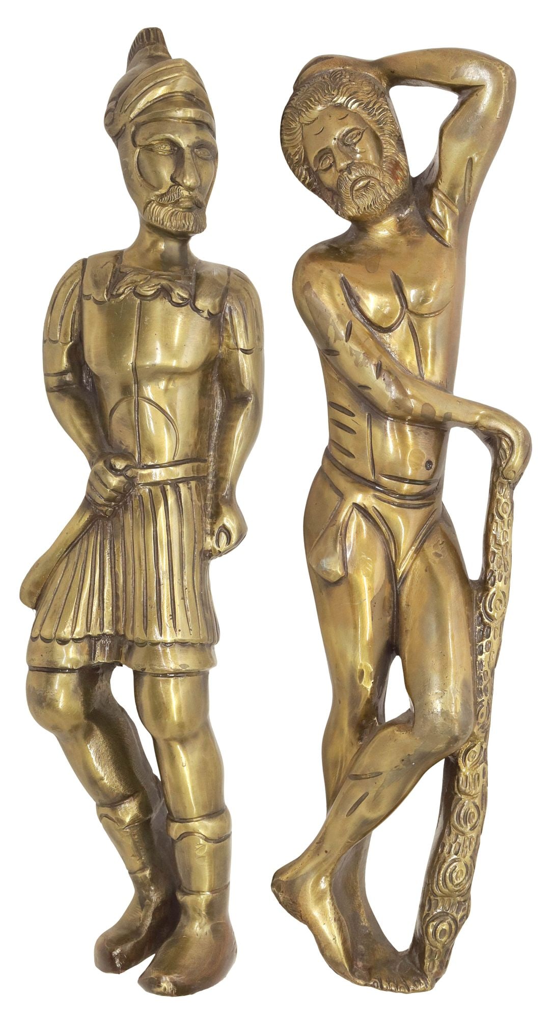 (2) SOLID BRASS FIGURAL FURNITURE MOUNTS, ONE ROMAN SOLDIER (1 of 4)