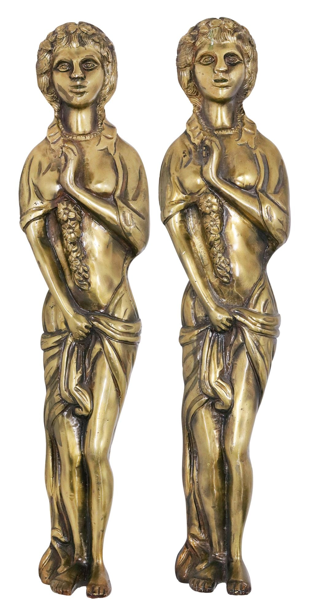 (2) FRENCH BRASS FURNITURE MOUNTS, ROBED FEMALE FIGURES (1 of 4)