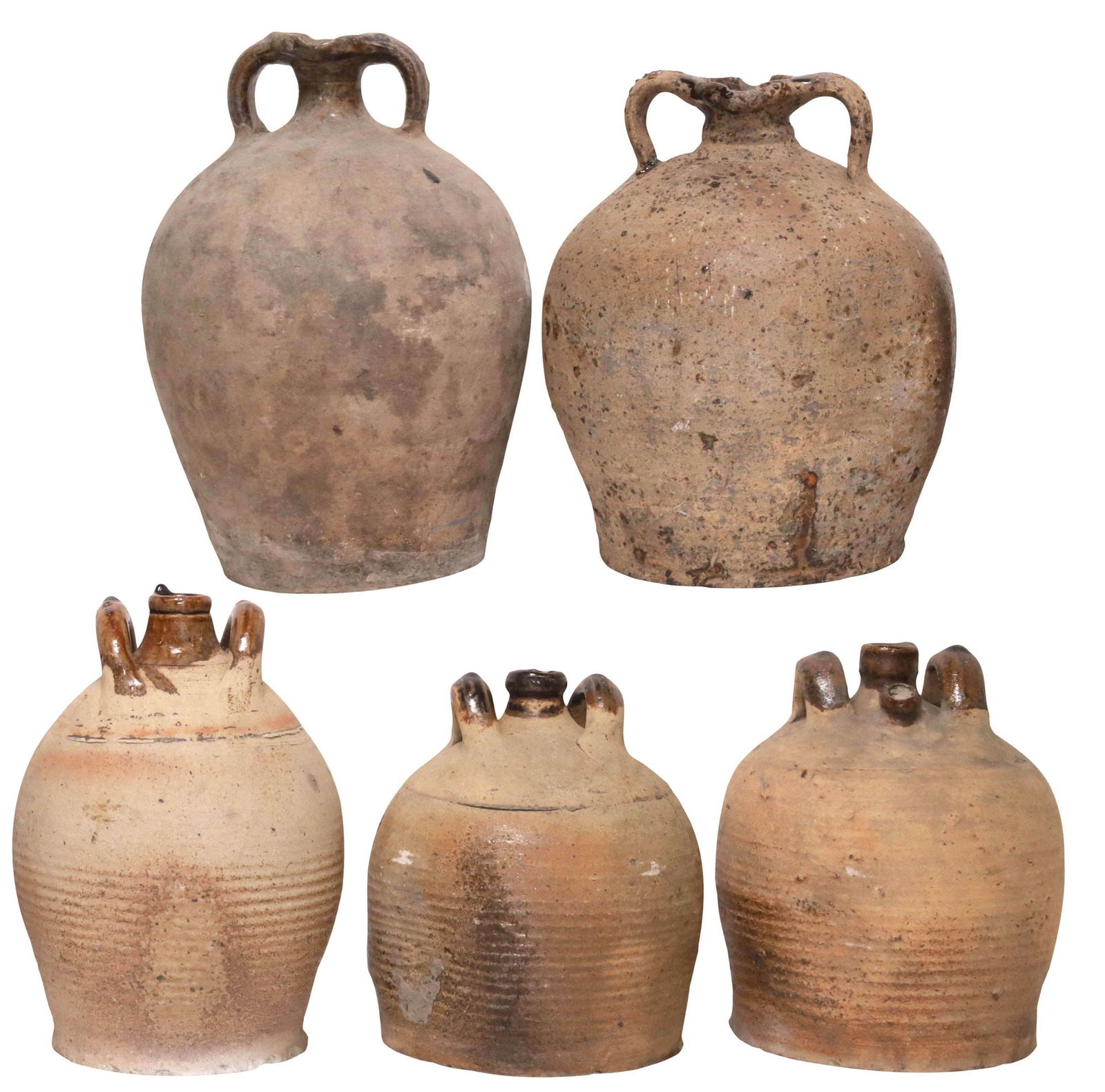 (5) FRENCH PROVINCIAL STONEWARE OIL JUGS & PITCHERS (1 of 3)