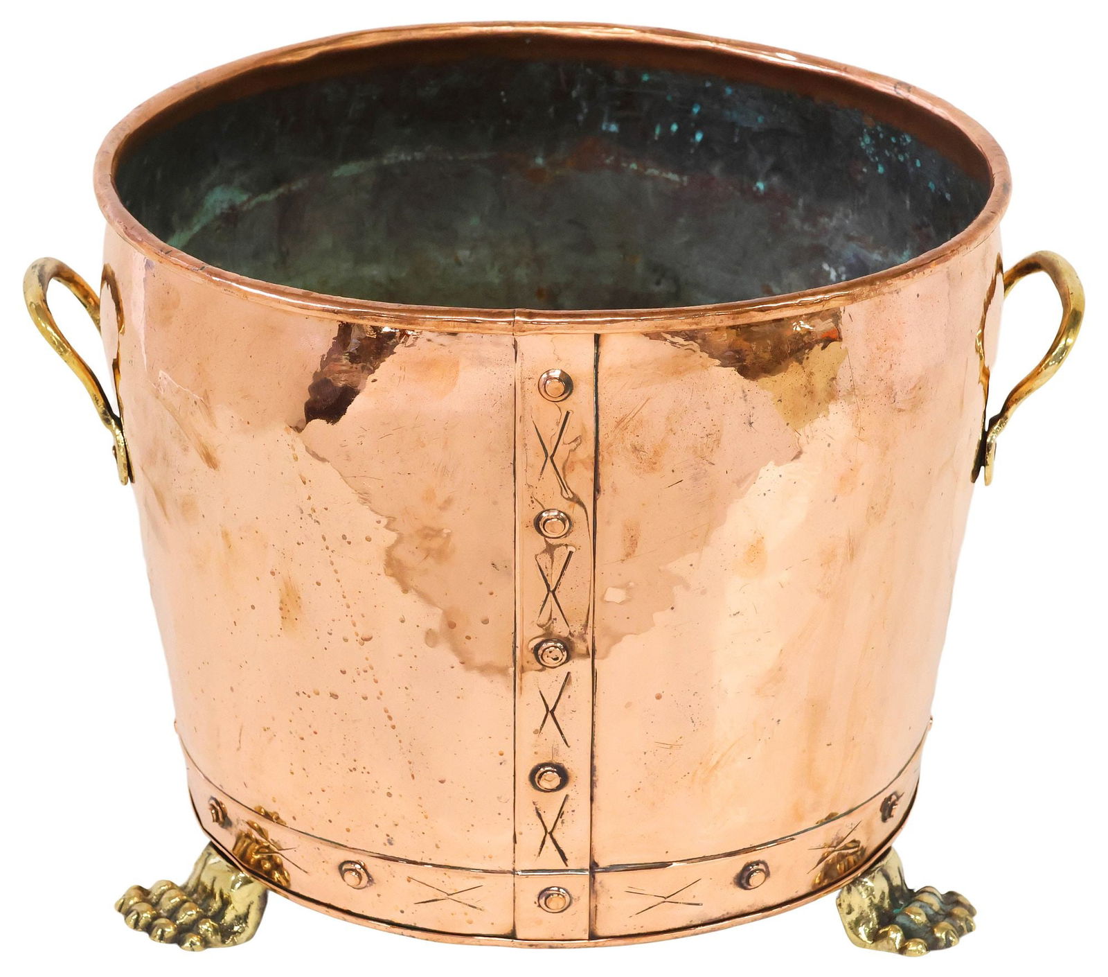 ENGLISH RIVETED COPPER JARDINIERE/ PLANTER ON PAW FEET (1 of 3)
