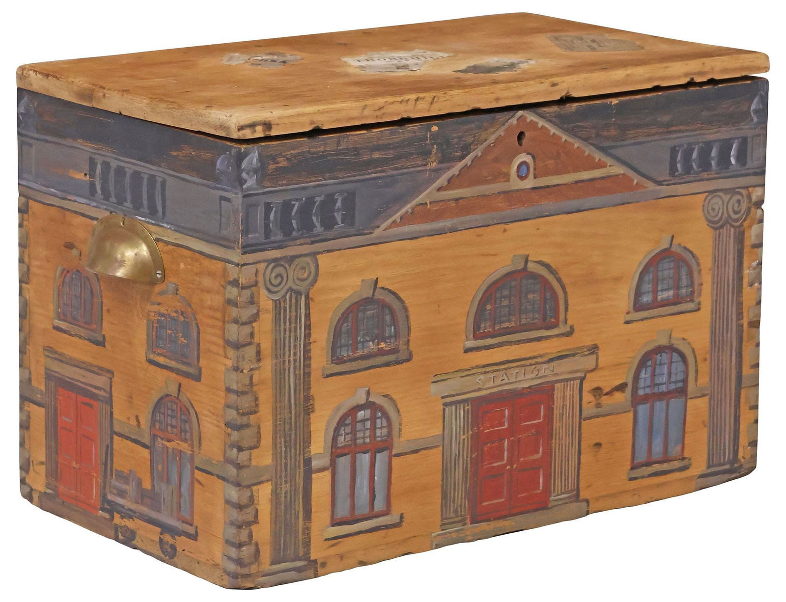 ENGLISH PAINT-DECORATED RAILWAY STATION WOOD WORK BOX (1 of 5)