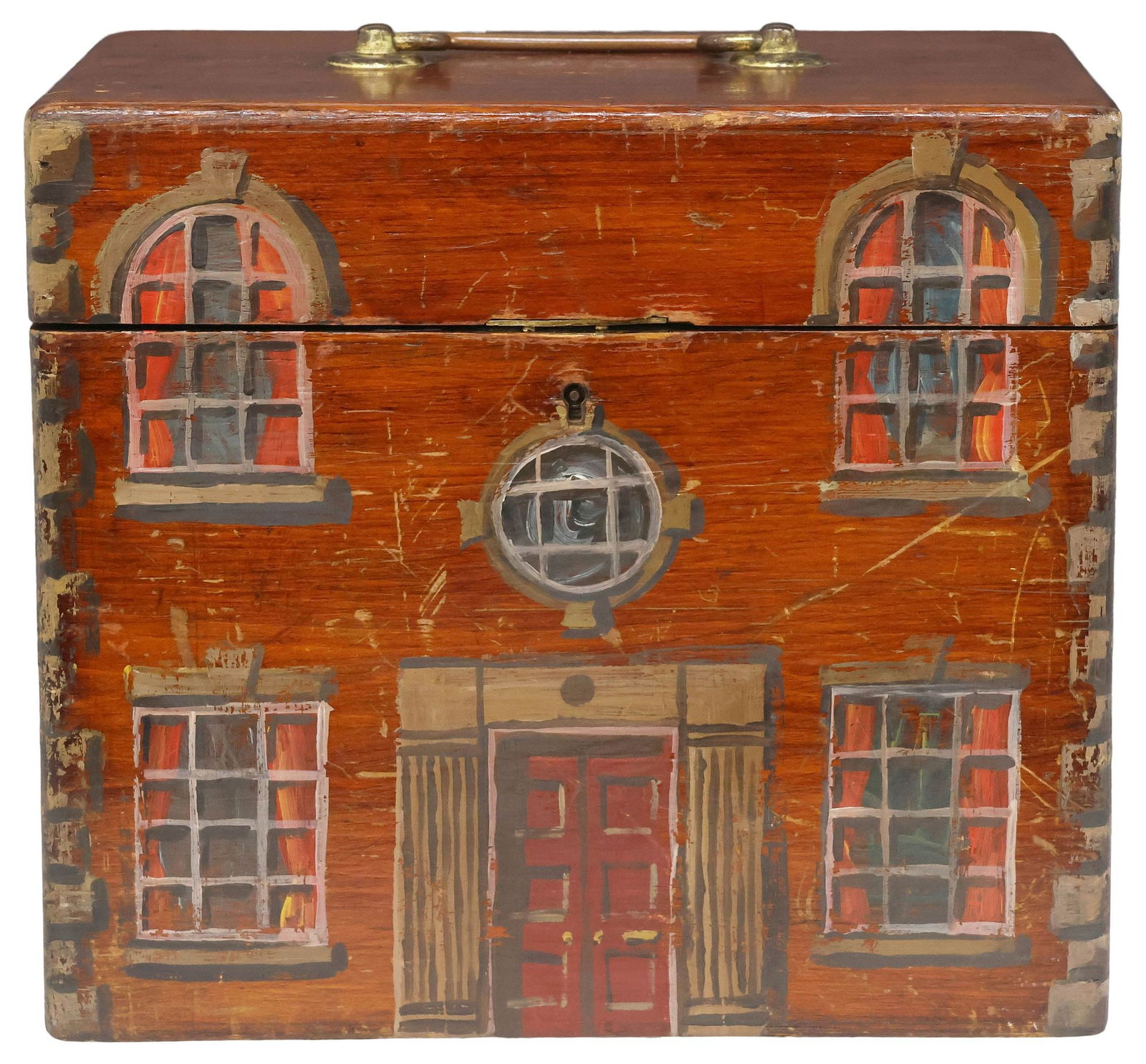 ENGLISH PAINT-DECORATED HOUSE FACADE STORAGE BOX - 2