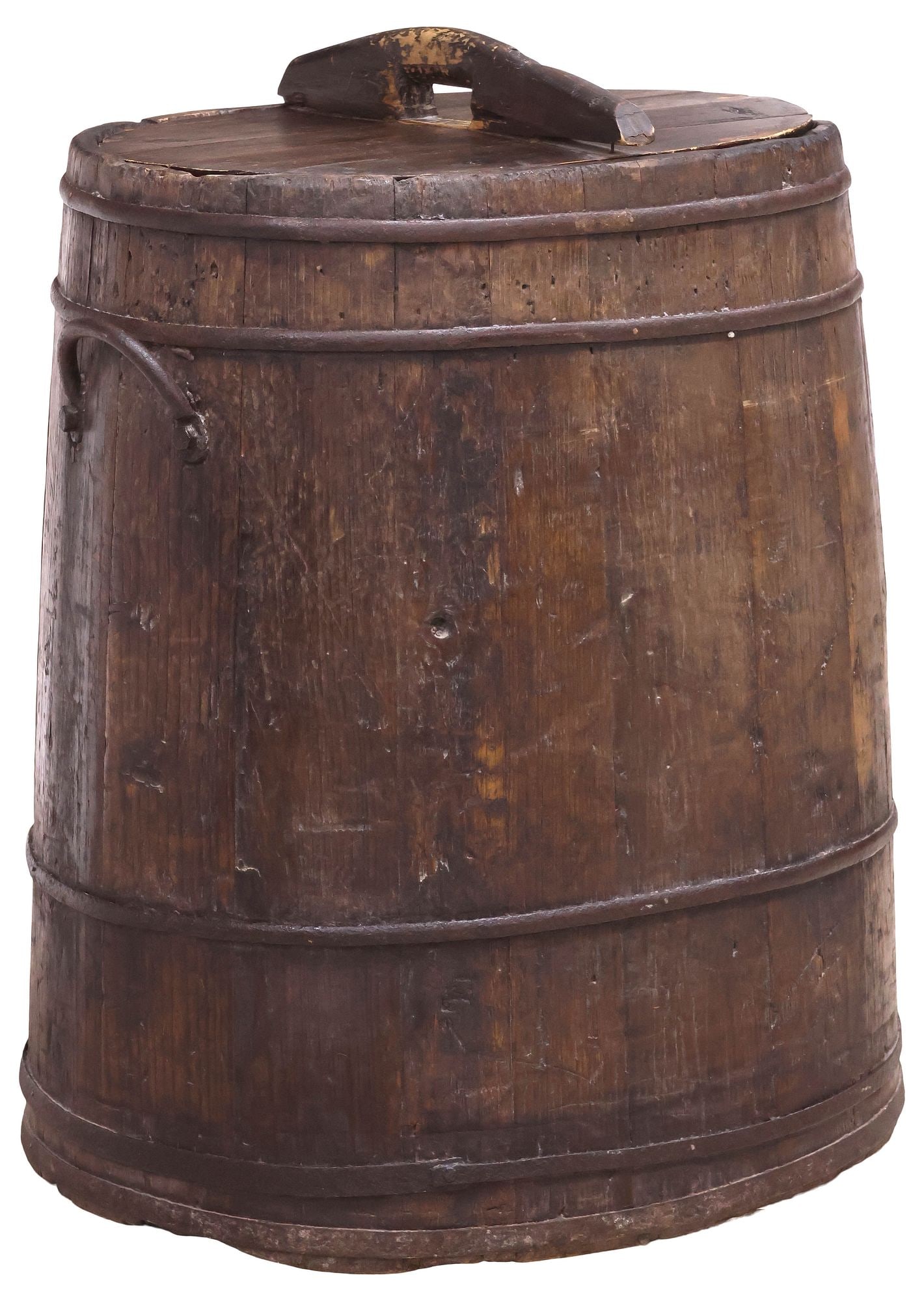 LARGE RUSTIC FRENCH PAINTED & SLATTED WOOD GRAPE BASKET HOD & COVER (1 of 5)