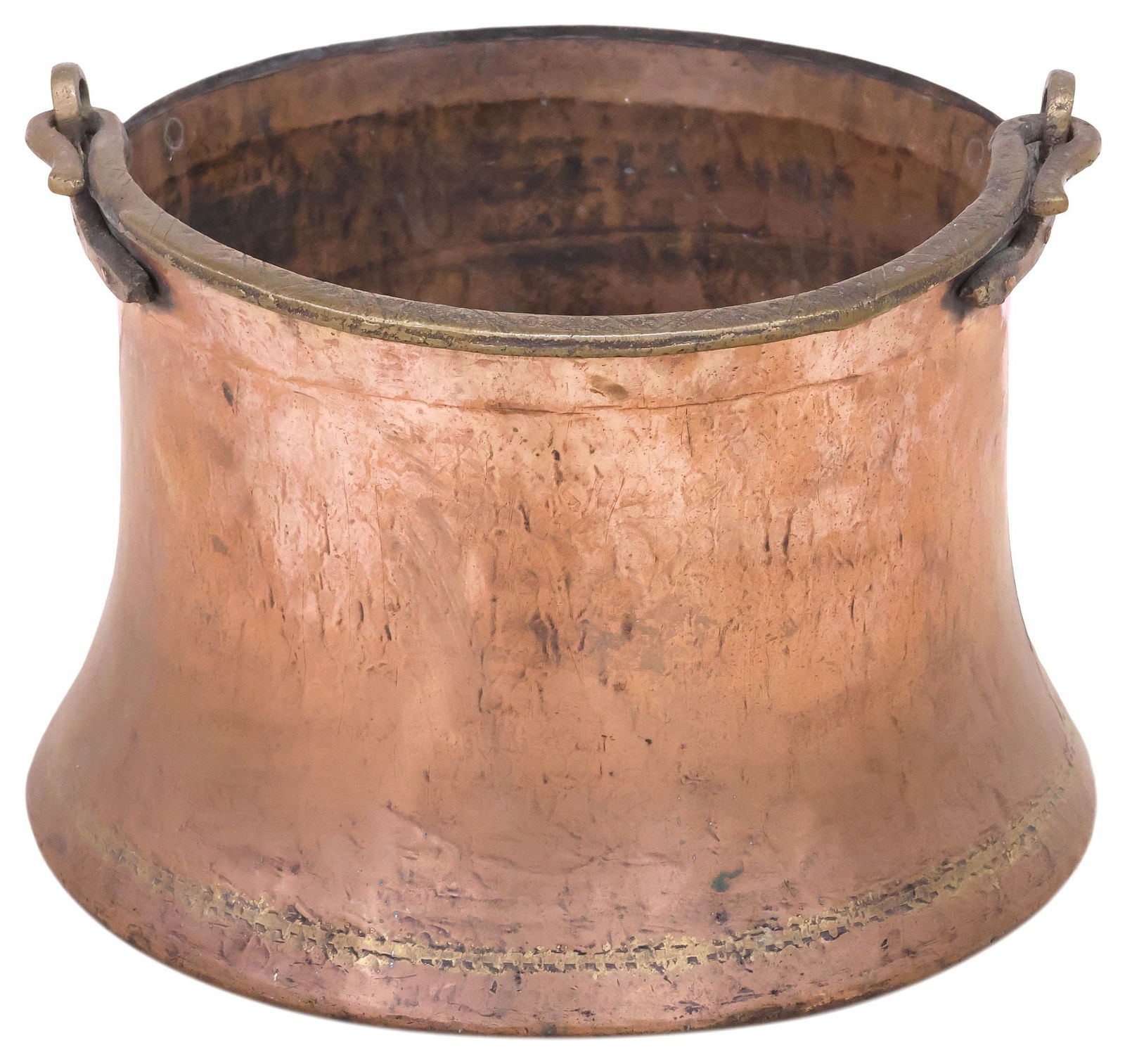 ENGLISH HAND-HAMMERED & HANDLED COPPER POT (1 of 4)