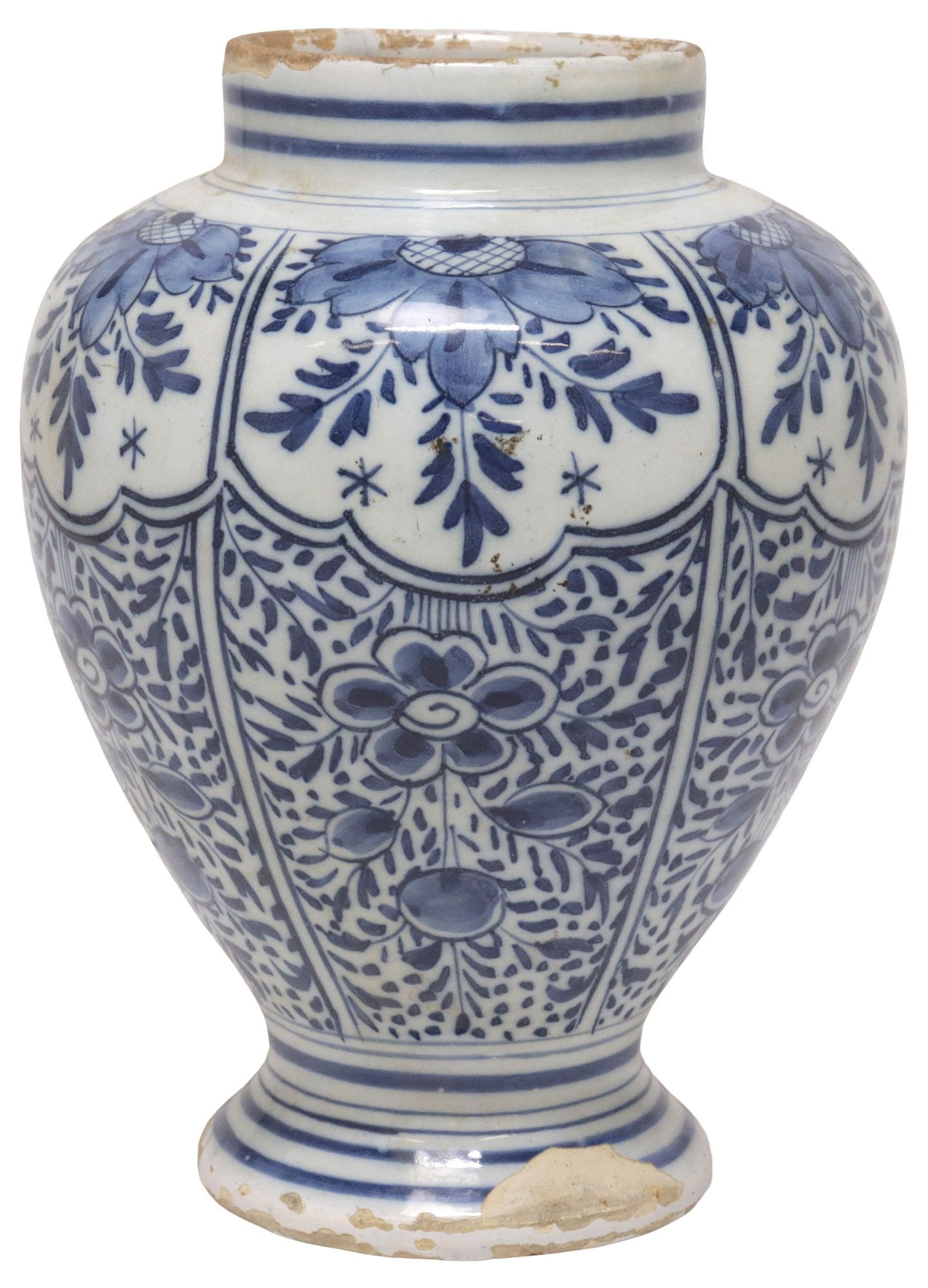 DELFT FLORAL BLUE & WHITE TIN-GLAZED EARTHENWARE VASE (1 of 3)