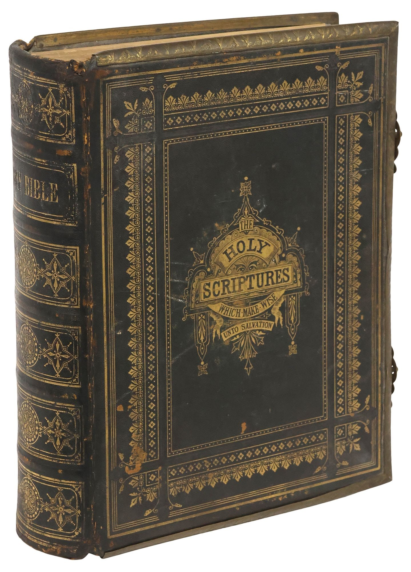 ANTIQUE ENGLISH LEATHER & BRASS BOUND HOLY BIBLE (1 of 7)