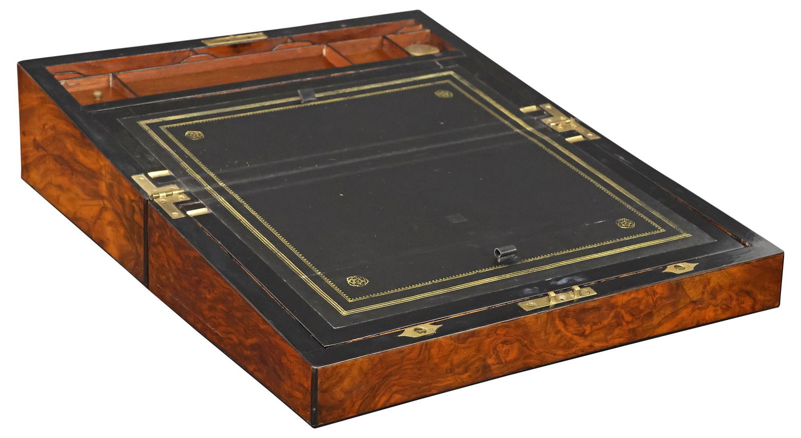 ENGLISH BURLED WALNUT TRAVEL DESK / WRITING SLOPE - 7