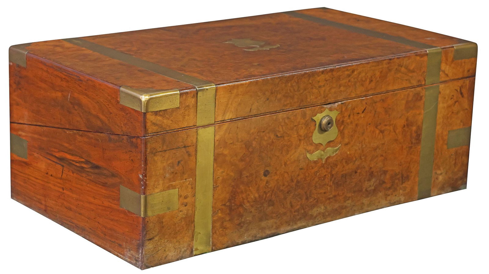 ENGLISH BRASS-BANDED WALNUT TRAVEL DESK / WRITING SLOPE (1 of 8)
