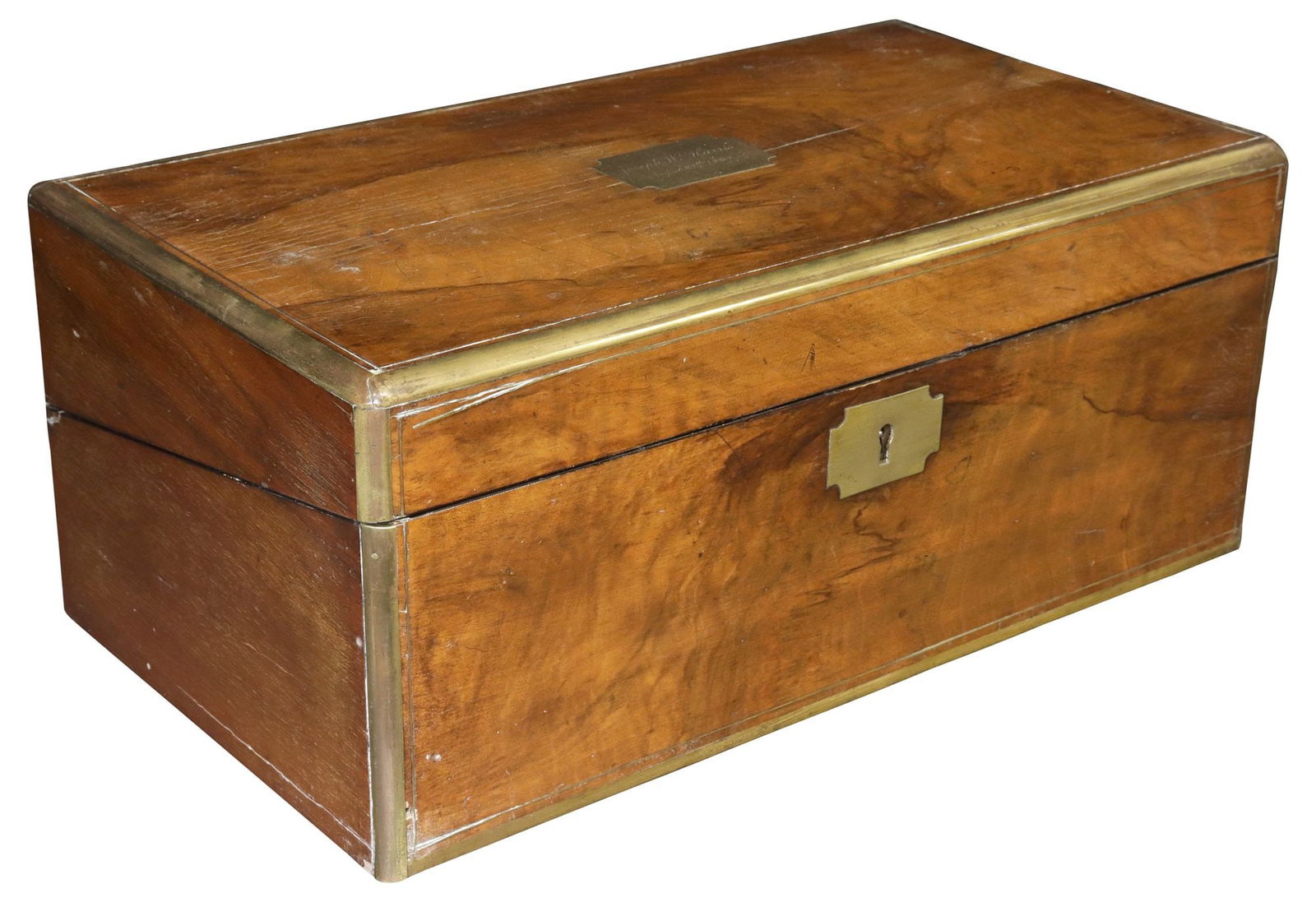 ENGLISH BRASS-BOUND WALNUT TRAVEL DESK / WRITING SLOPE (1 of 8)