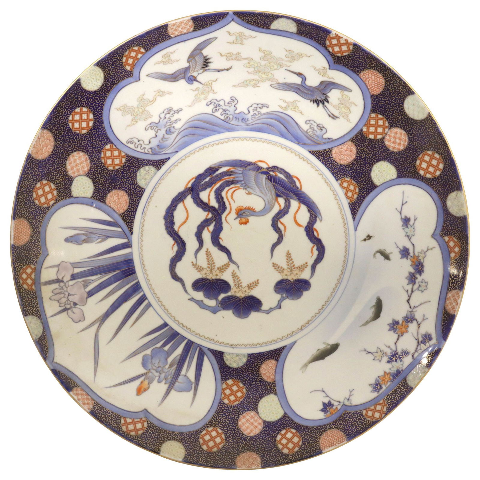 LARGE JAPANESE IMARI PALETTE PHOENIX PORCELAIN CHARGER, 18"DIAM (1 of 2)