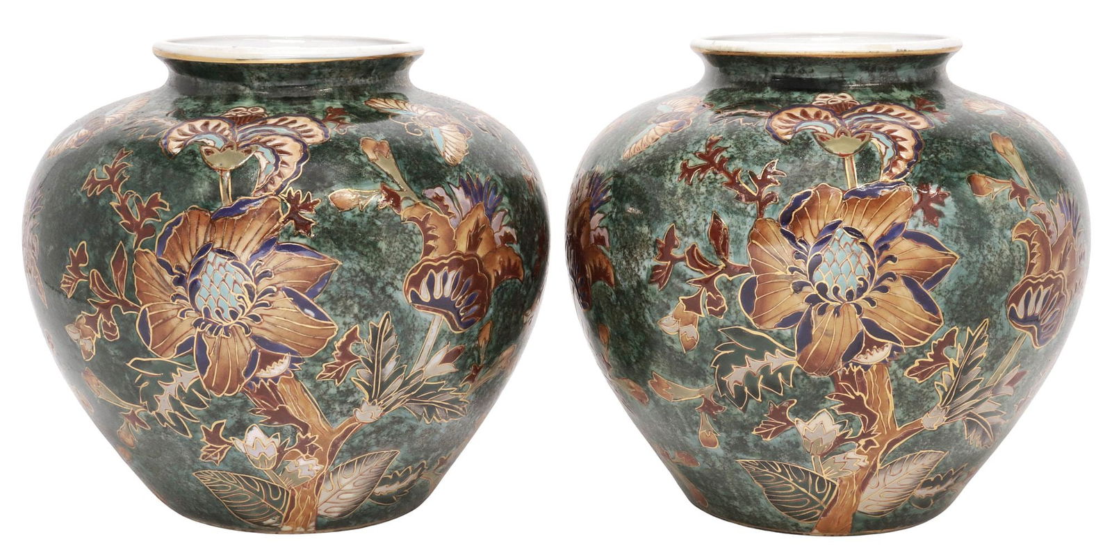 (2) JAPANESE PARCEL-GILT ENAMELED PORCELAIN BUTTERFLY VASES (1 of 4)
