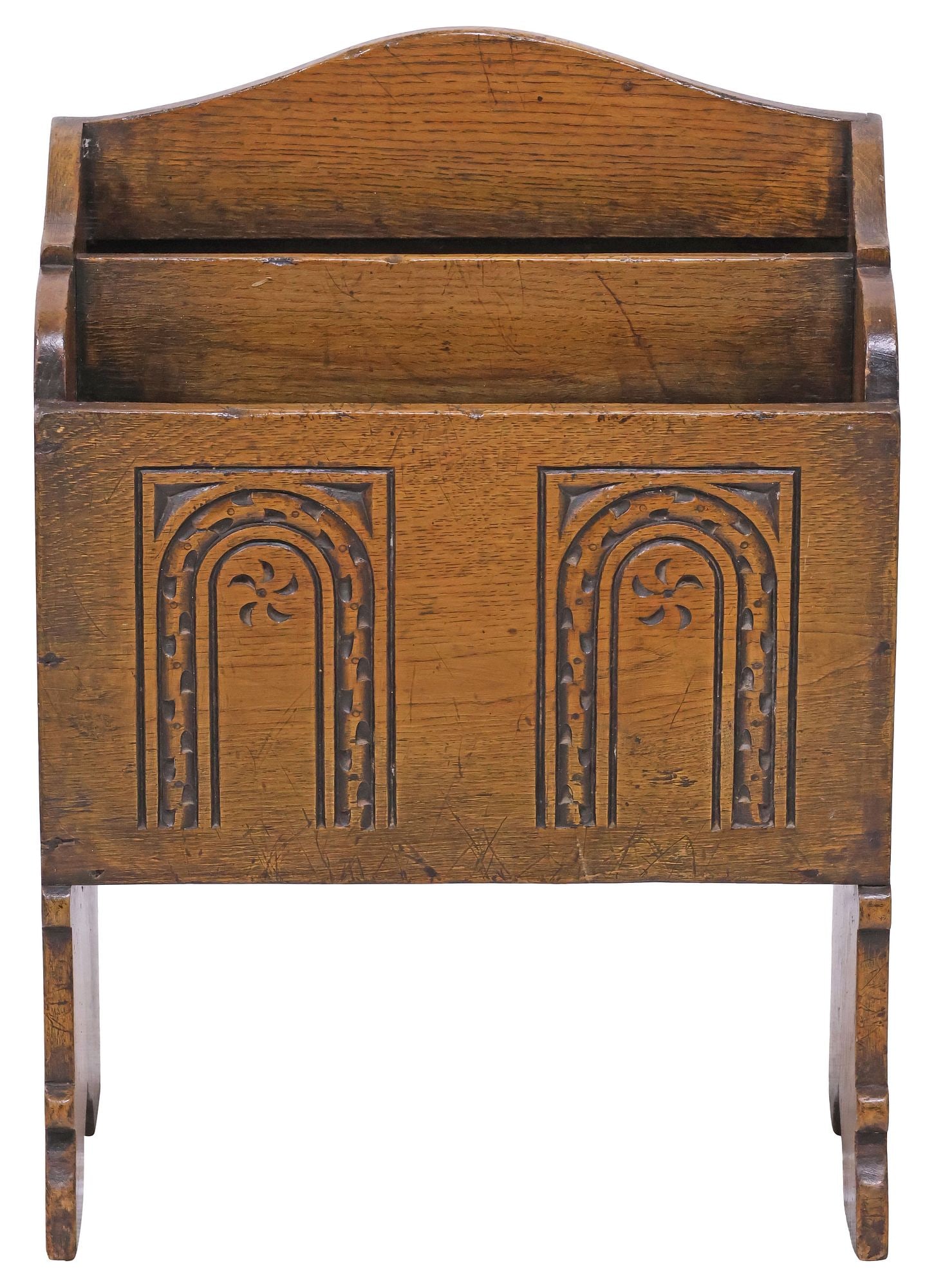 ENGLISH JACOBEAN STYLE CARVED OAK MAGAZINE RACK / STAND - 2