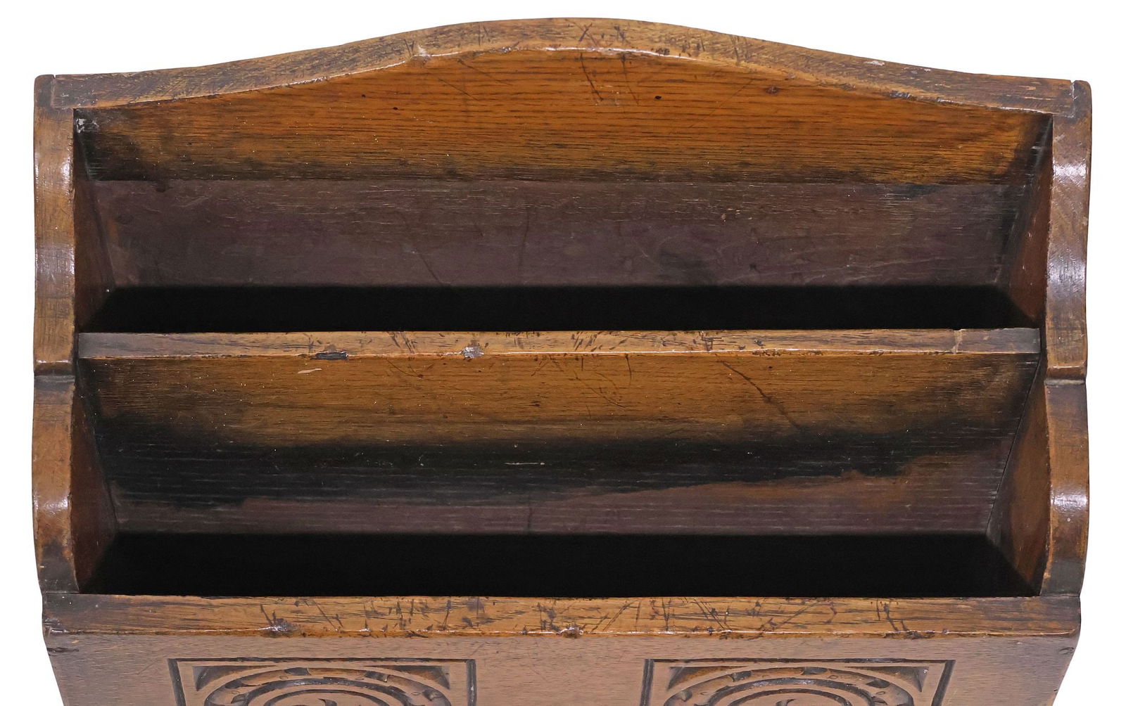 ENGLISH JACOBEAN STYLE CARVED OAK MAGAZINE RACK / STAND - 3