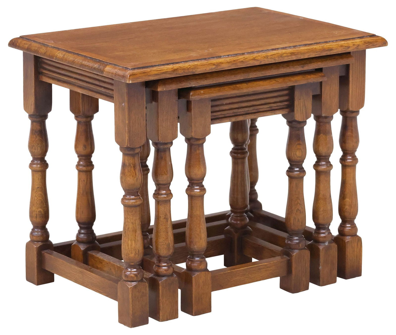 (3) ENGLISH OAK BANDED NESTING TABLES ON TURNED LEGS (1 of 5)