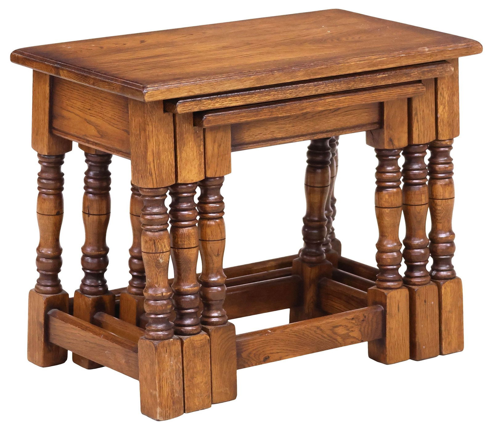 (3) ENGLISH TURNED OAK NESTING TABLES (1 of 5)