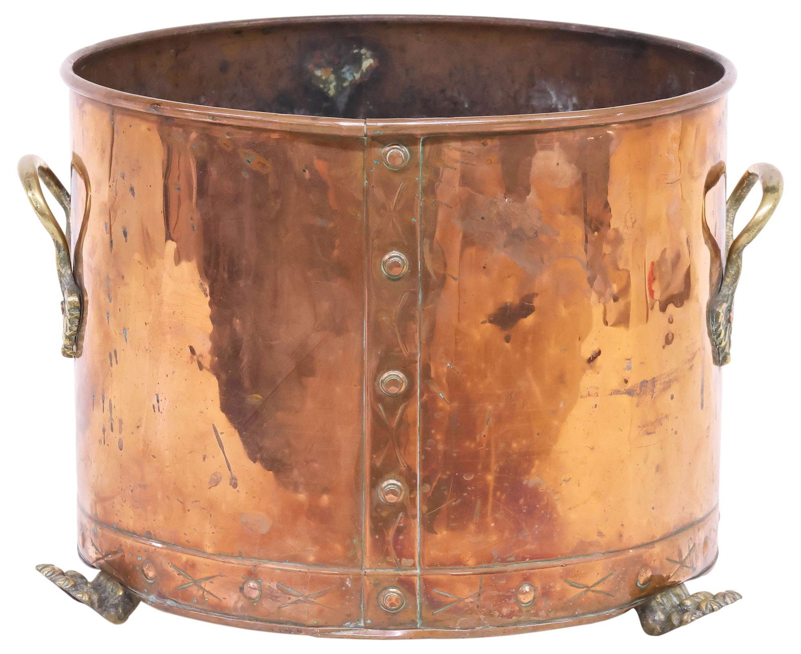 ENGLISH RIVETED BRASS & COPPER BUCKET/ LOG BIN (1 of 5)
