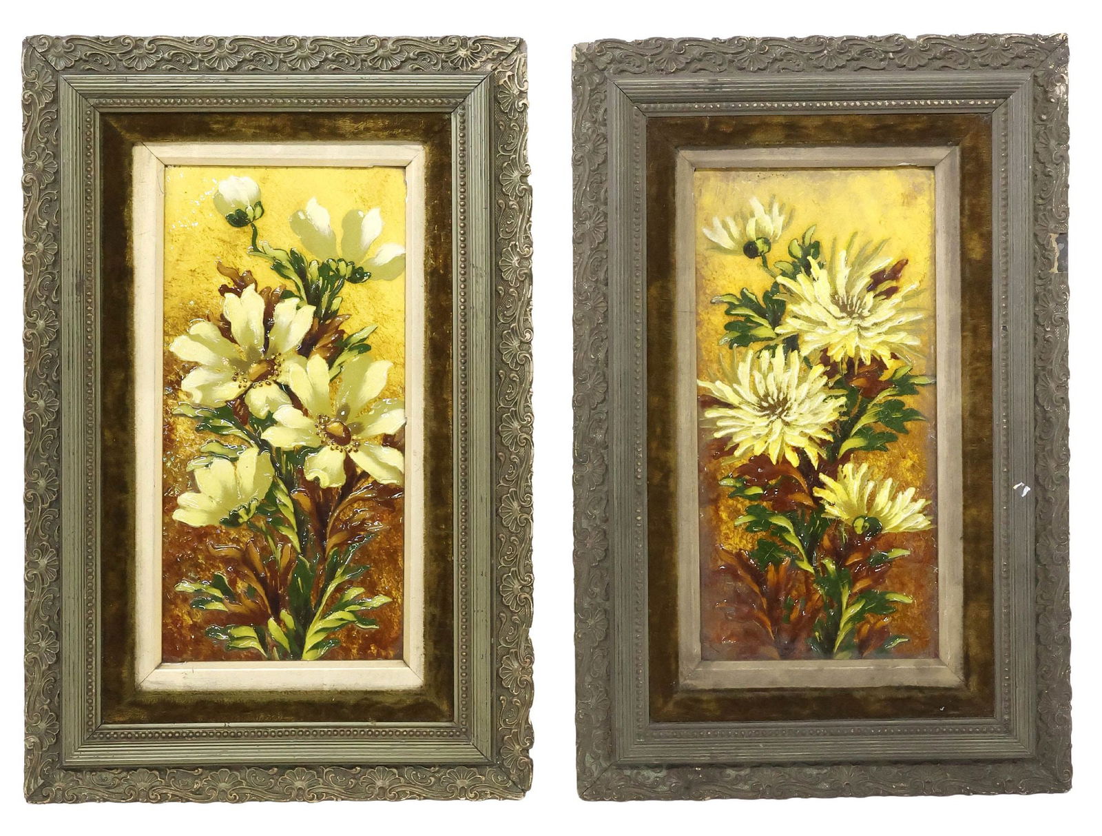 (2) FRAMED ENGLISH STUDIO ART POTTERY TILES, DAISIES & CHRYSANTHEMUMS (1 of 7)