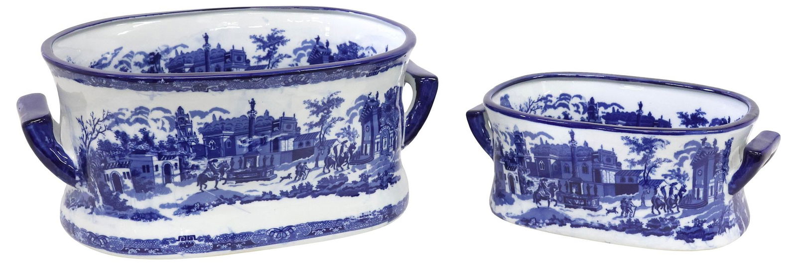 (2) BLUE & WHITE TRANSFERWARE STREET SCENE FOOTBATHS (1 of 6)