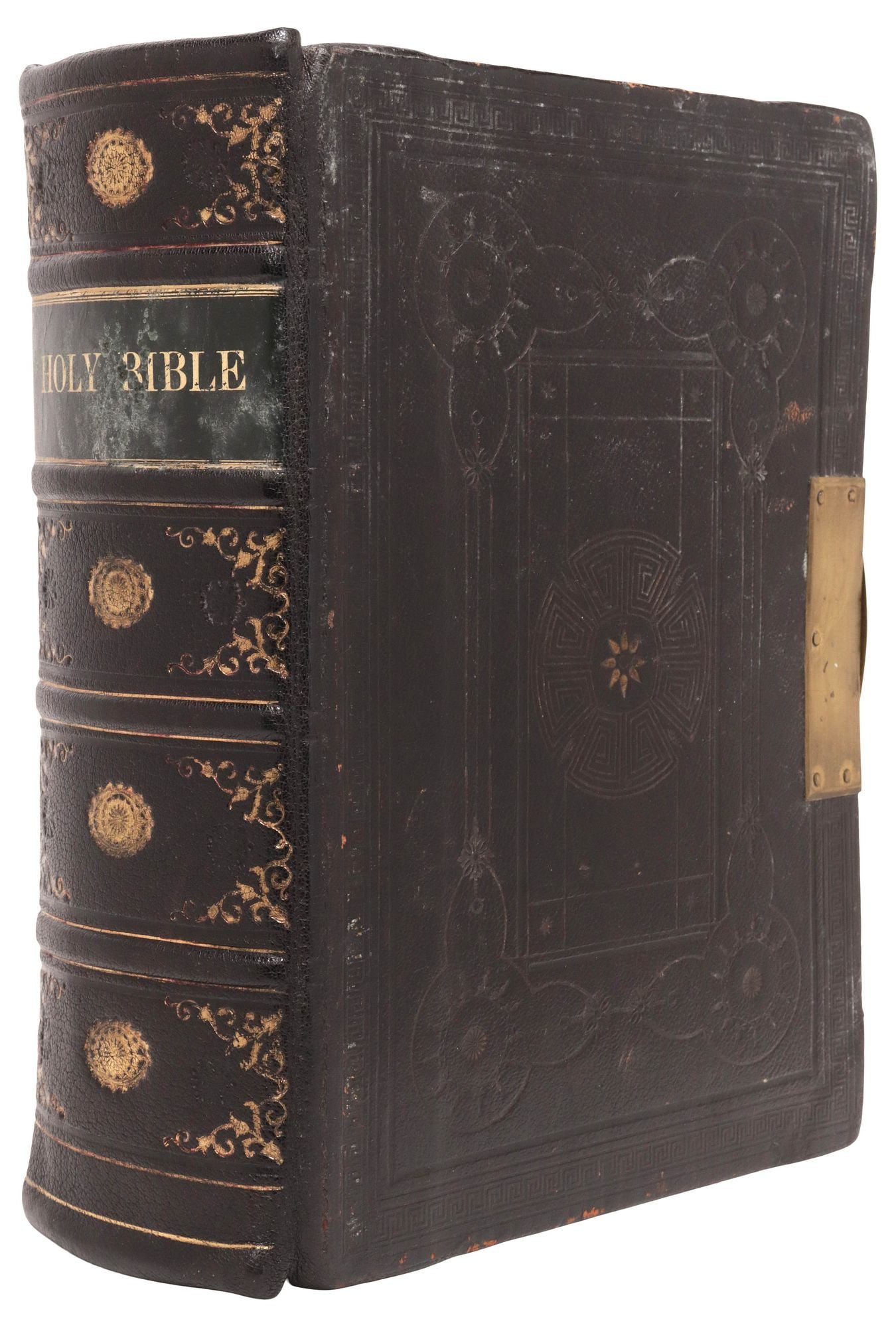 ANTIQUE ENGLISH LEATHER & BRASS BOUND HOLY BIBLE (1 of 8)