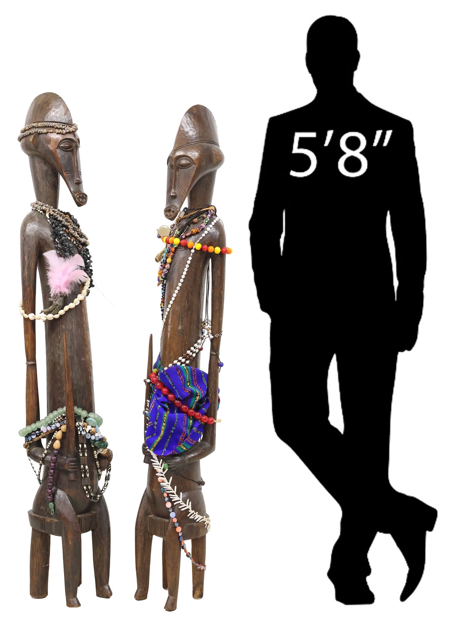 WEST AFRICAN SAHEL STYLE CARVED HARDWOOD GUARDIAN FIGURES, 53.5"H (1 of 9)