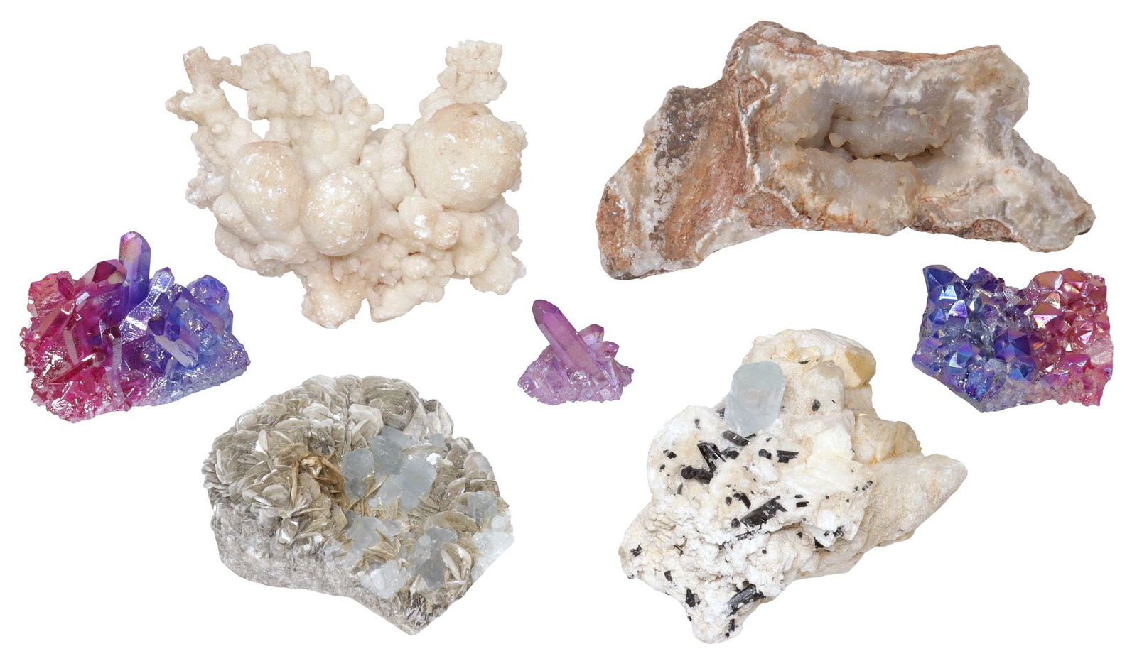 (7) GEOLOGICAL CLUSTER SPECIMENS, DYED CRYSTALS, MUSCOVITE & OTHER (1 of 7)