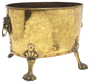 ENGLISH EDWARDIAN BRASS PLANTER/ JARDINIERE ON PAW FEET