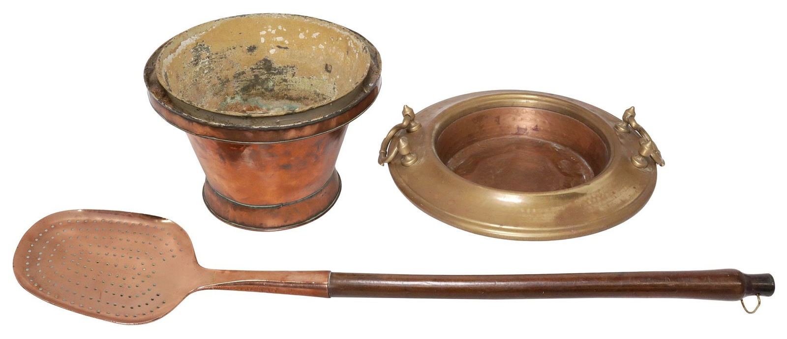 (3) ENGLISH COPPER HOUSEWARE, BRAZIER, SKIMMER & LINED BUCKET (1 of 5)