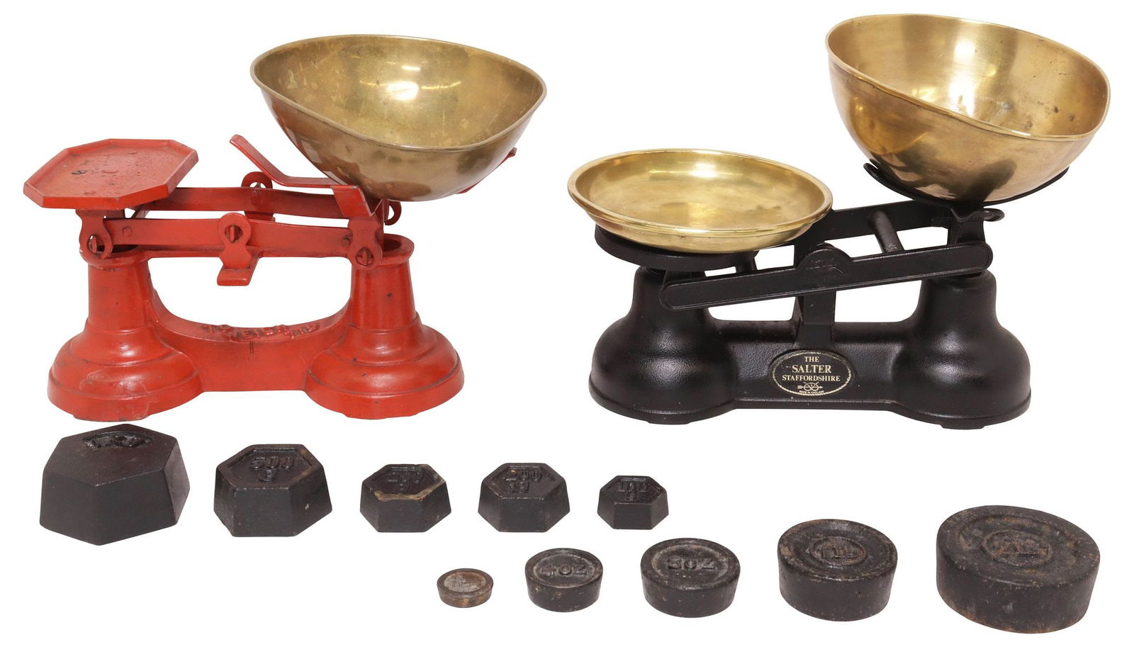 (2) ENGLISH CAST IRON & BRASS SHOP COUNTER BALANCE SCALES (1 of 6)