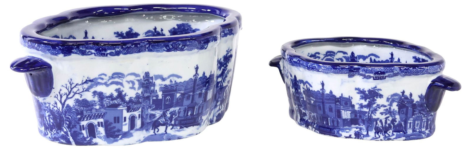 (2) BLUE & WHITE TRANSFERWARE STREET SCENE FOOTBATHS (1 of 6)