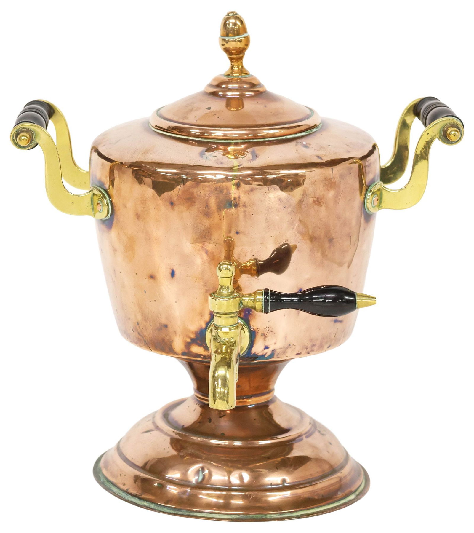 ENGLISH BRASS & COPPER TURNED WOOD HANDLED SAMOVAR/ HOT WATER URN (1 of 4)