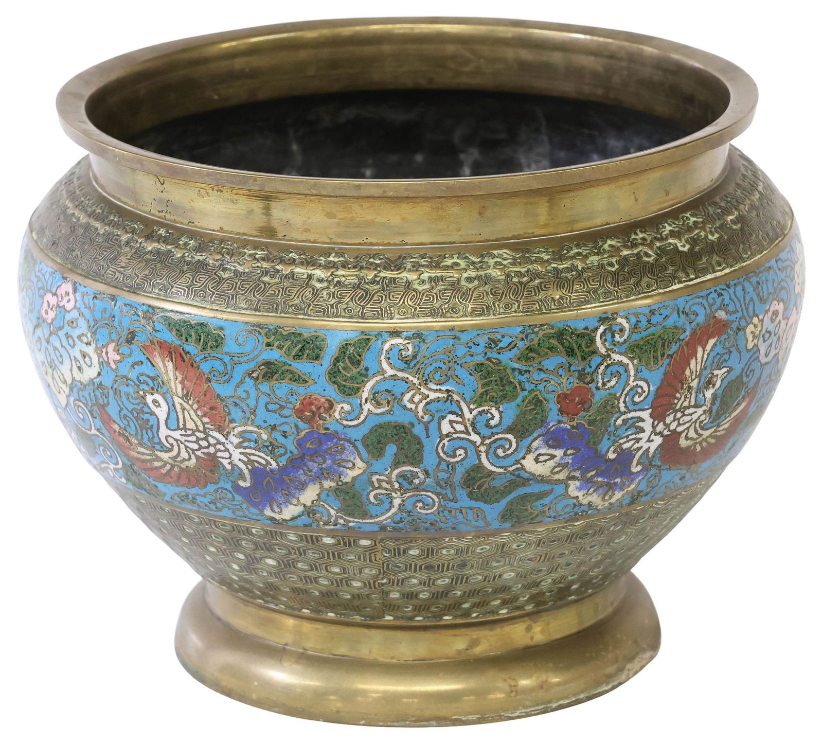 CHINESE BRASS & CHAMPLEVE ENAMEL PHOENIX JARDINIERE / PLANTER (1 of 4)