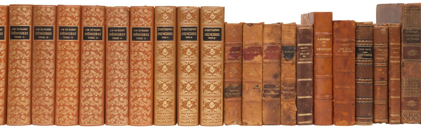 (50) FRENCH LEATHER-BOUND LIBRARY SHELF BOOKS, THEATER & MEMOIRS - 3