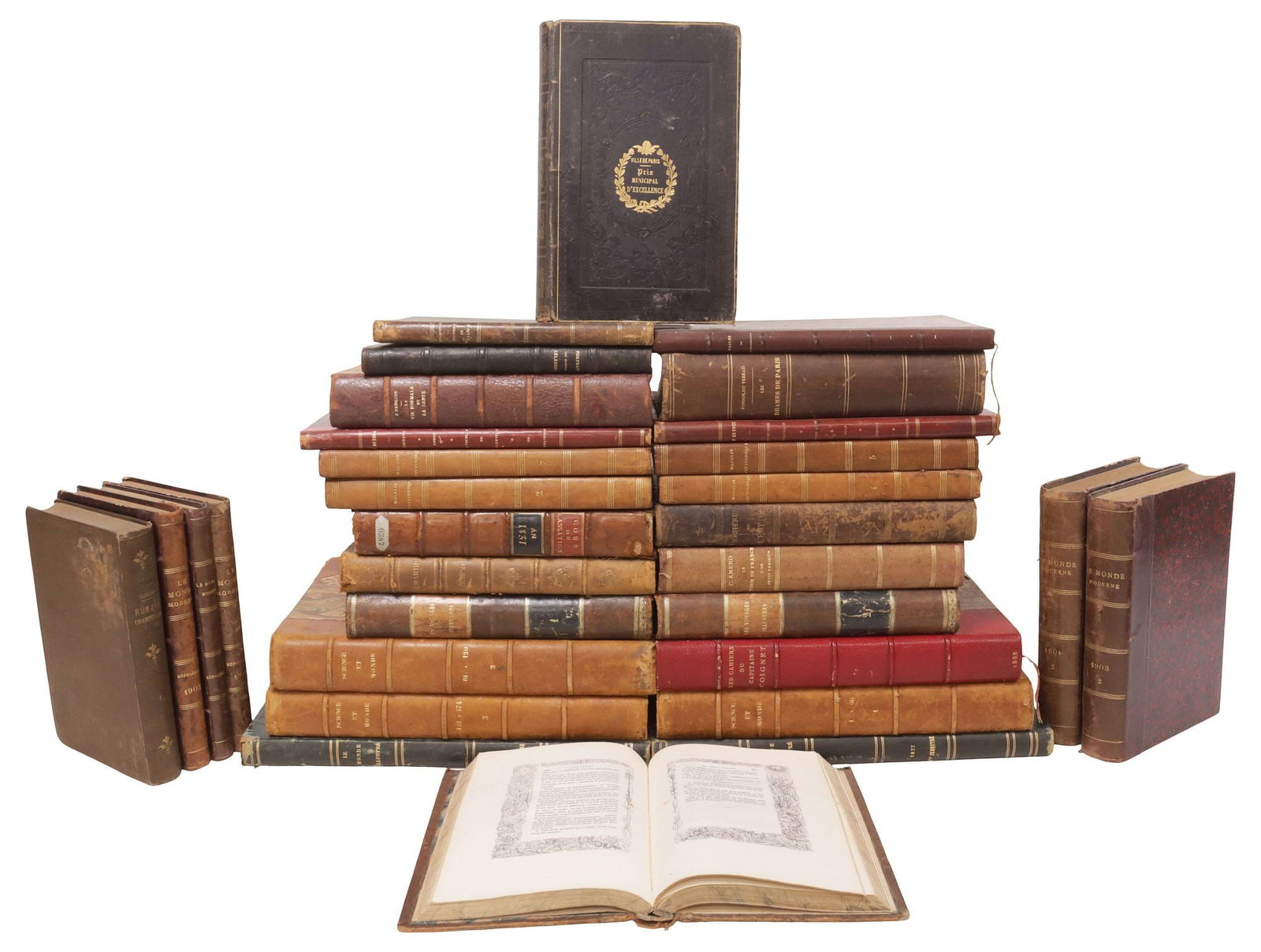 (31) FRENCH LEATHER-BOUND LIBRARY SHELF BOOKS, SCIENCE & PERIODICALS (1 of 3)