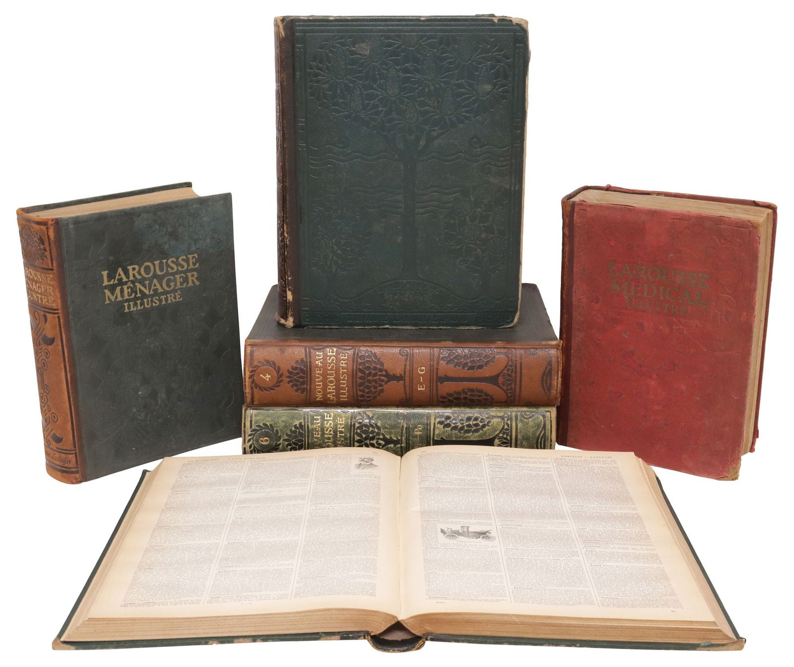 (6) FRENCH LEATHER-BOUND LIBRARY SHELF BOOKS, 'LAROUSSE' ENCYCLOPEDIAS (1 of 2)