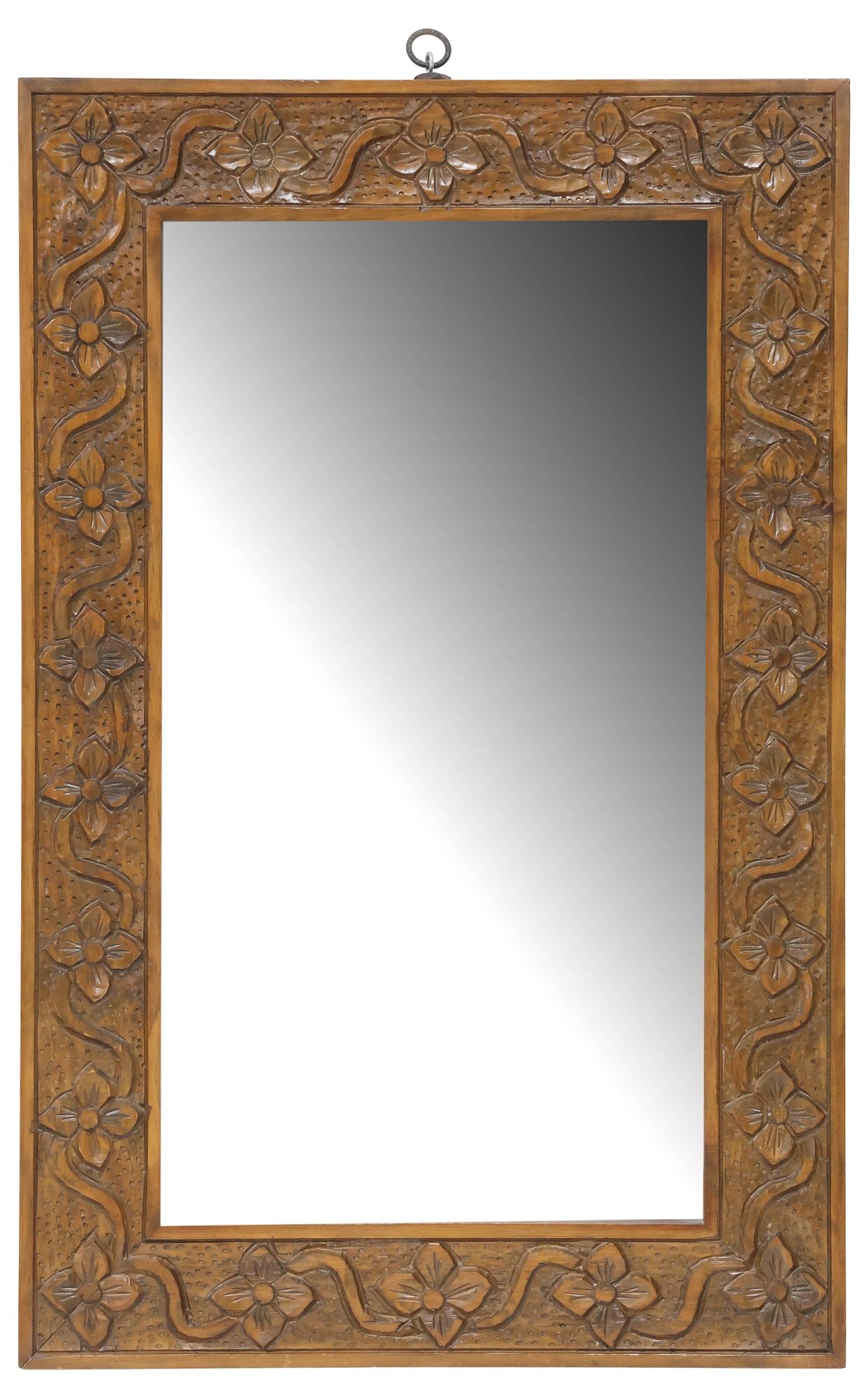 LARGE CARVED FLORAL VINE MOTIF WALL MIRROR, 38.75"H (1 of 4)