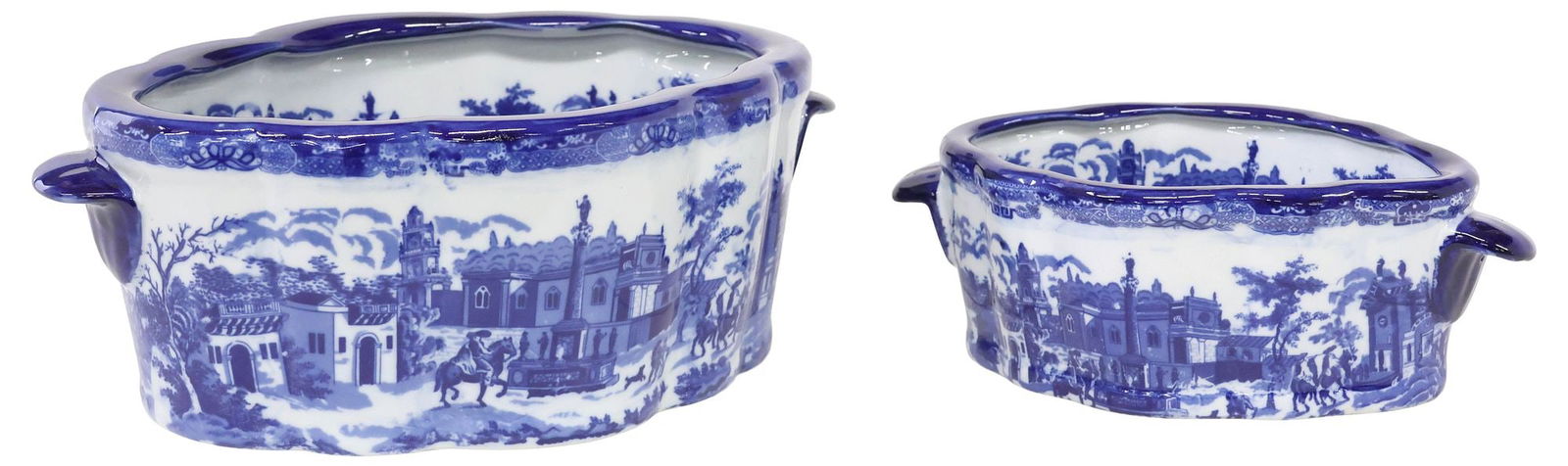 (2) BLUE & WHITE TRANSFERWARE STREET SCENE FOOTBATHS (1 of 6)