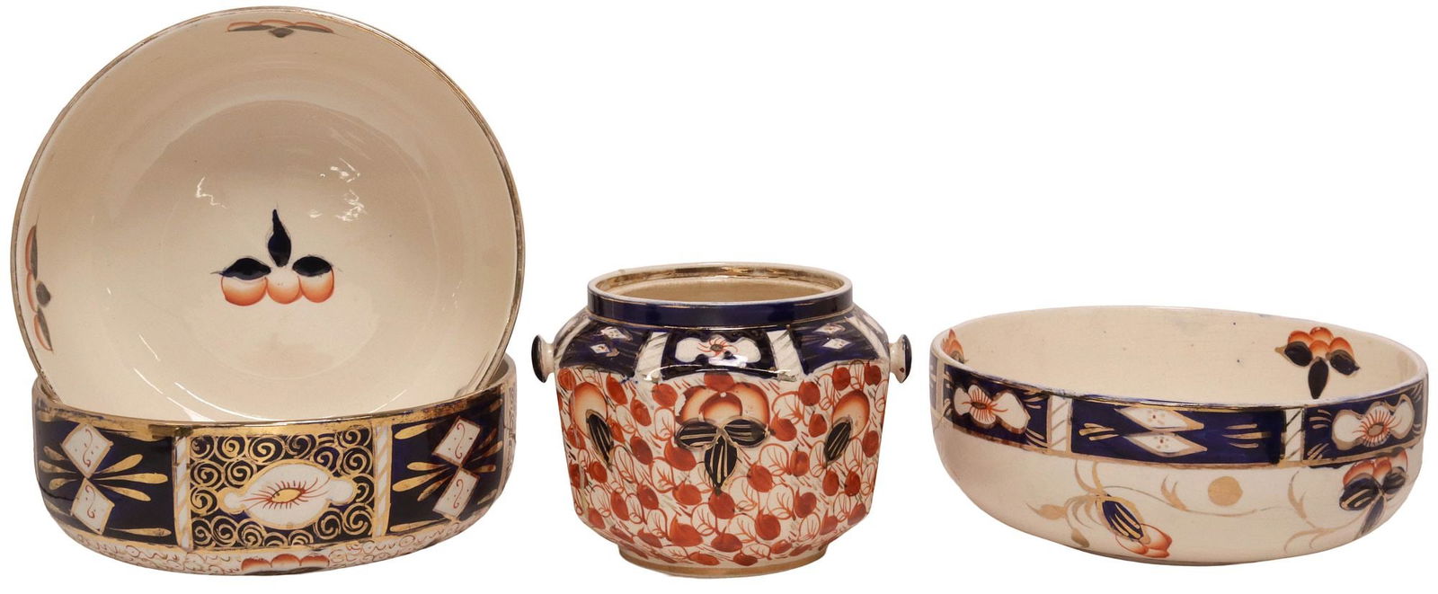 (4) ENGLISH PARCEL-GILT IMARI PALETTE CERAMIC TABLEWARE, 3 BOWLS & JAR (1 of 6)