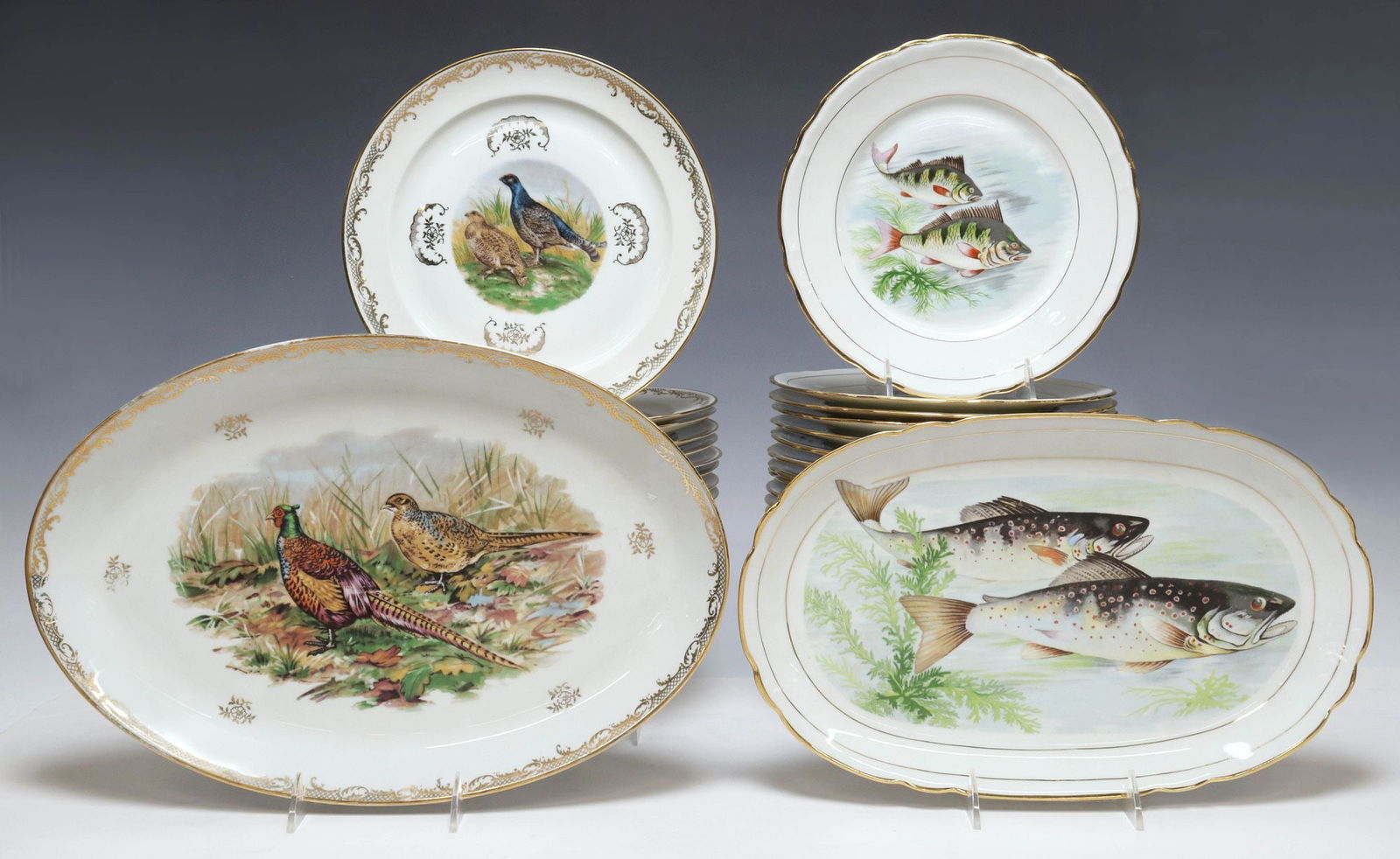 (25) FRENCH PARCEL-GILT PORCELAIN FISH & WILD GAME SERVICES, 2 SETS (1 of 8)
