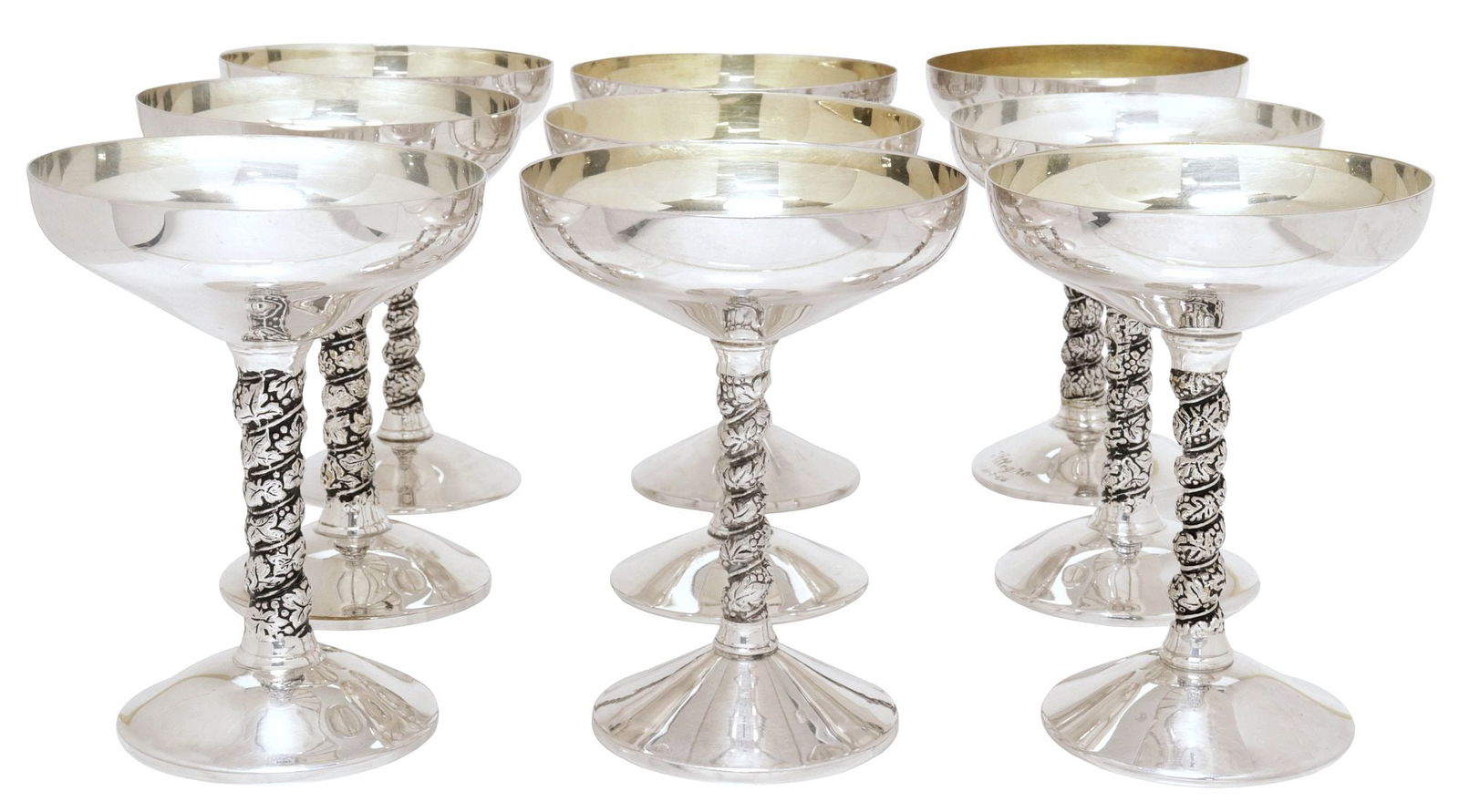 (9) WILLIAM ADAMS SILVERPLATE SPIRAL-TWIST GRAPE VINE CHAMPAGNE COUPES (1 of 4)