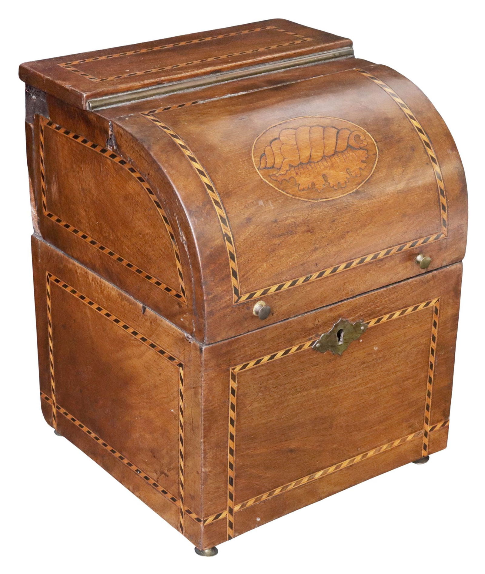 ENGLISH MARQUETRY BURLWOOD 4-DECANTER LIQUOR CHEST / CADDY (1 of 7)