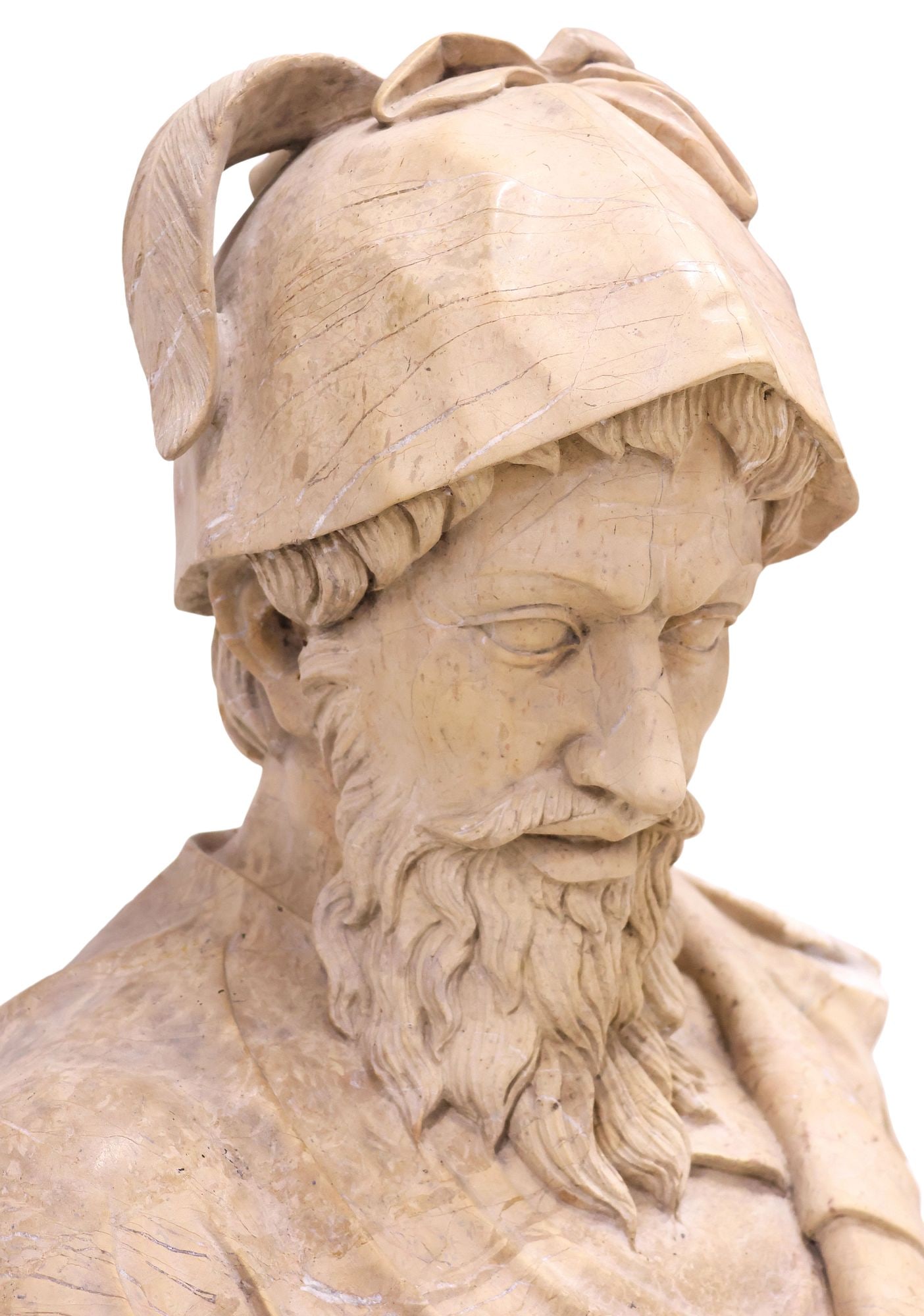 CLASSICAL STYLE CARVED MARBLE BUST, GREEK MYTHOLOGICAL HERO, 34"H - 2