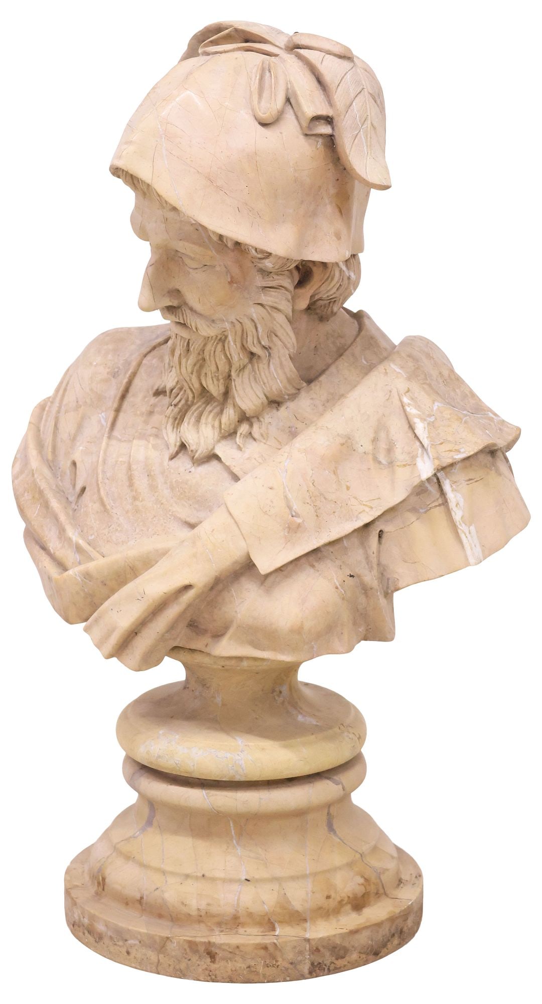 CLASSICAL STYLE CARVED MARBLE BUST, GREEK MYTHOLOGICAL HERO, 34"H - 3