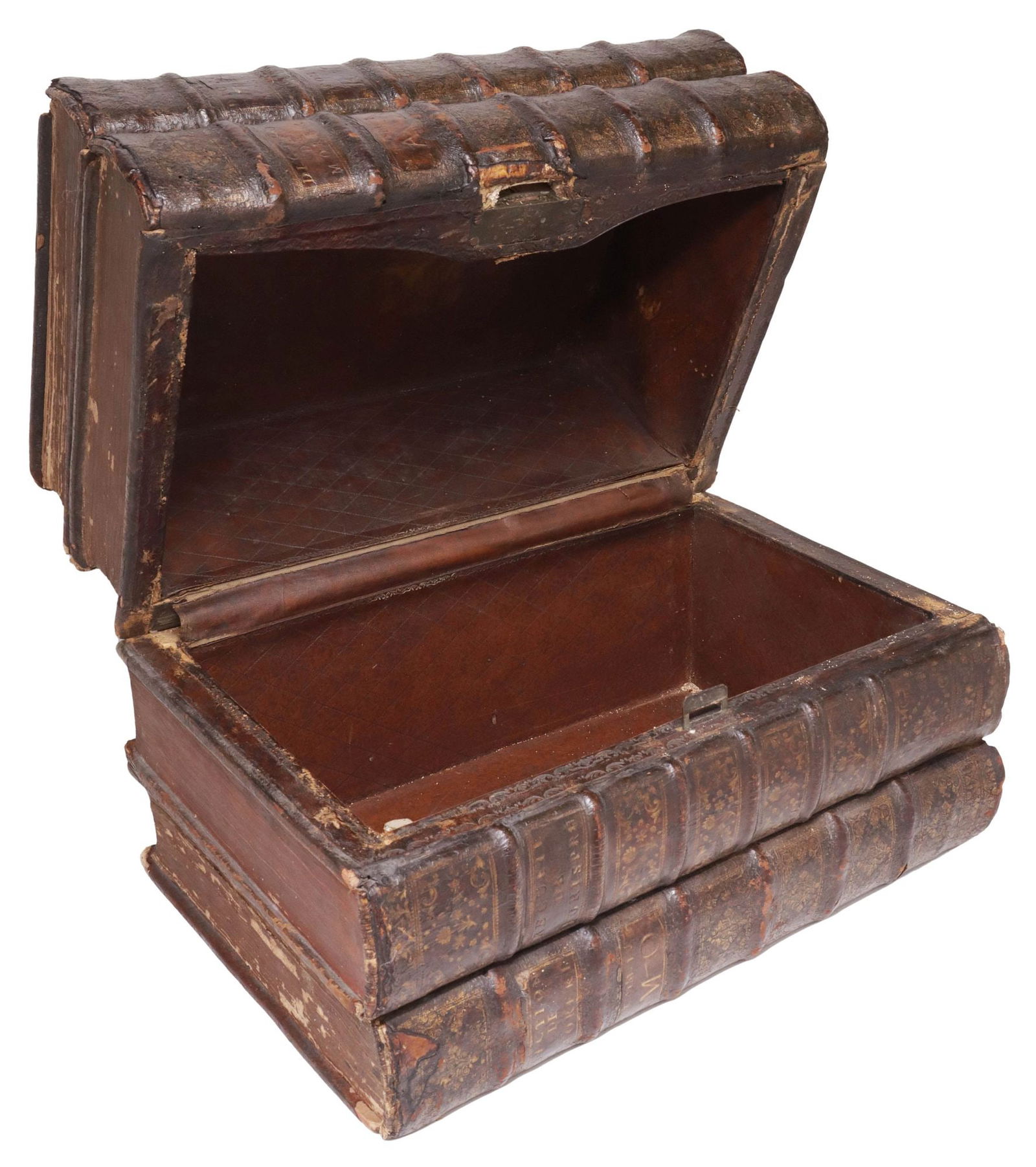 TABLE BOX FASHIONED FROM ANTIQUE LEATHER-BOUND FRENCH LIBRARY BOOKS (1 of 6)