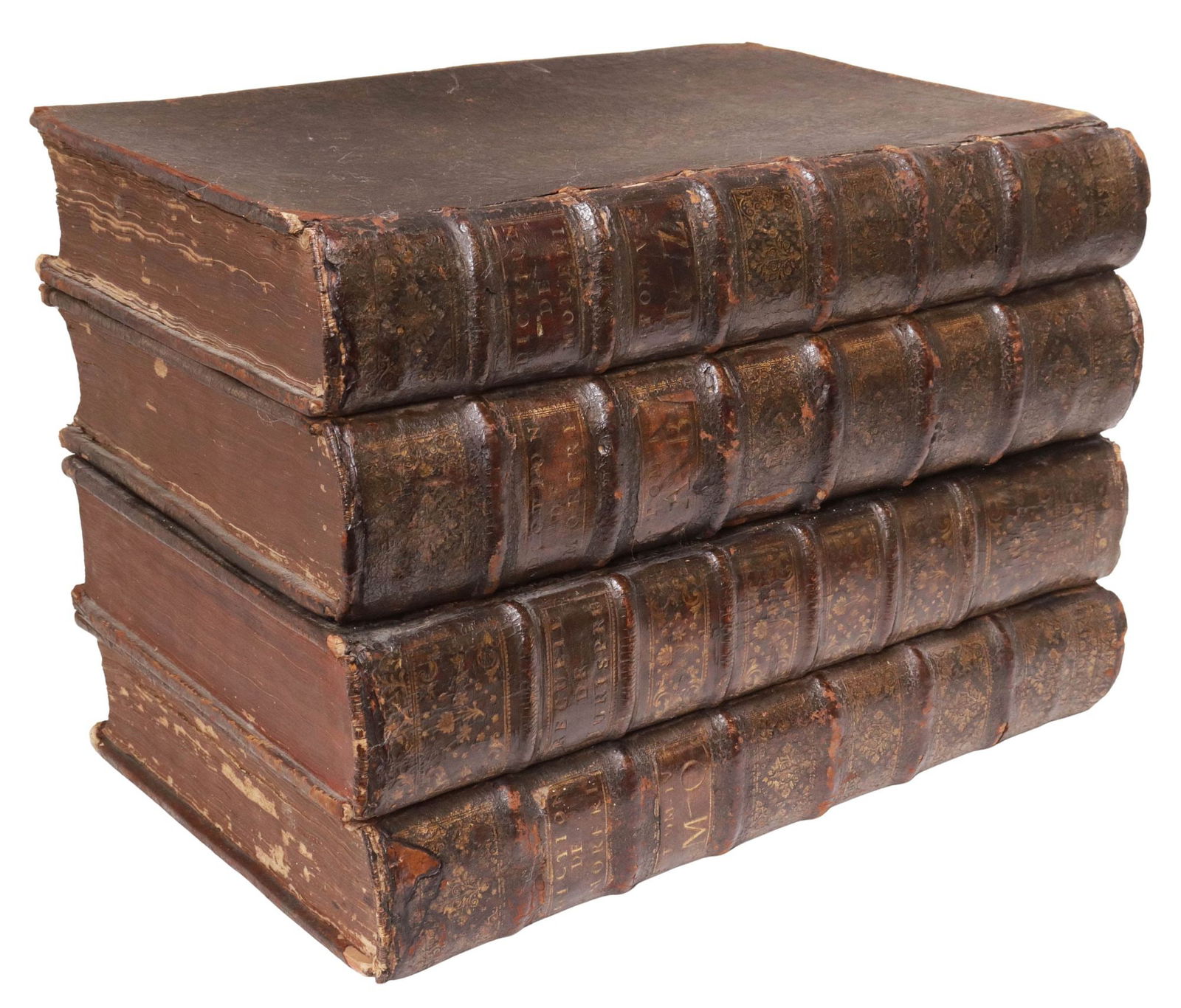 TABLE BOX FASHIONED FROM ANTIQUE LEATHER-BOUND FRENCH LIBRARY BOOKS - 2