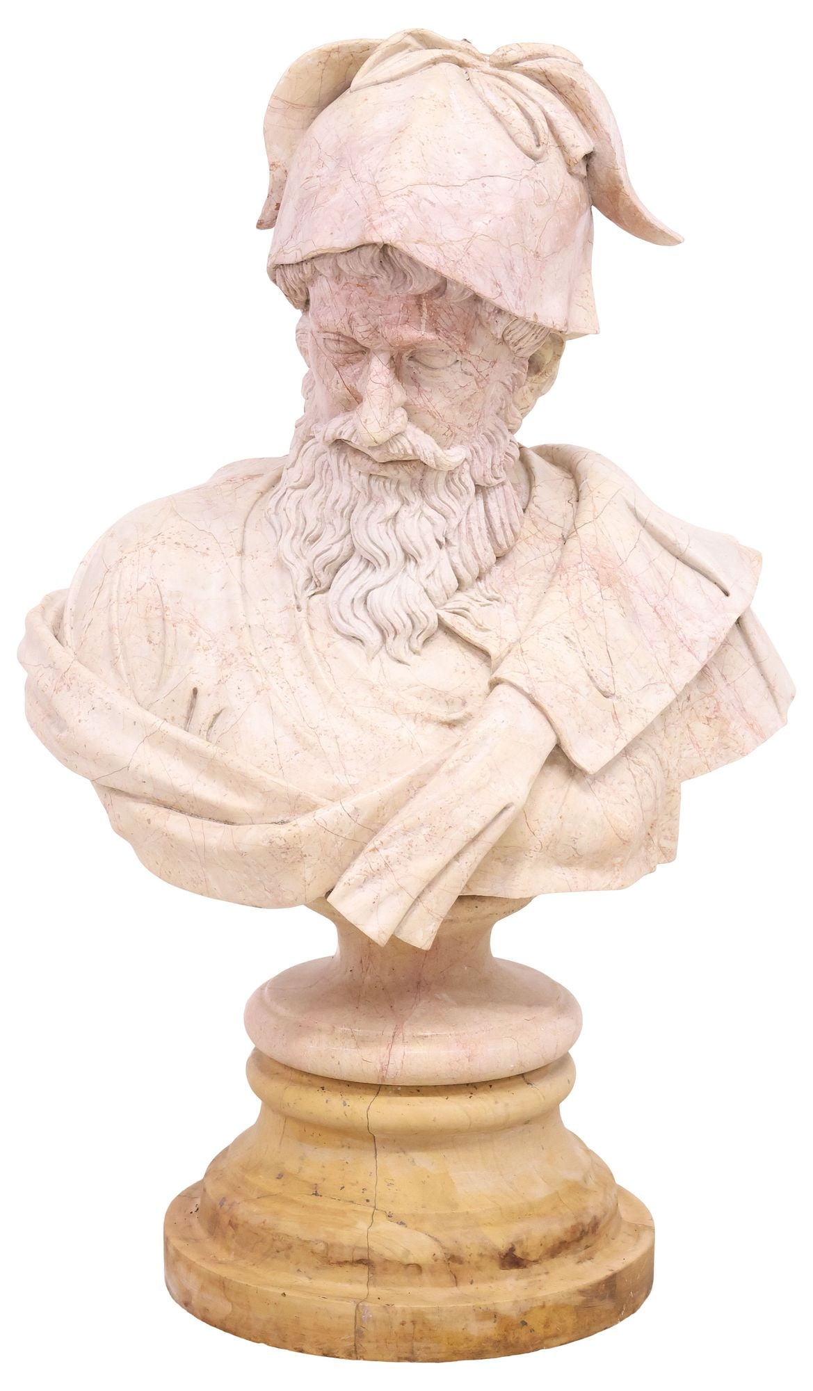 CLASSICAL STYLE CARVED MARBLE BUST, GREEK MYTHOLOGICAL HERO, 34"H (1 of 4)
