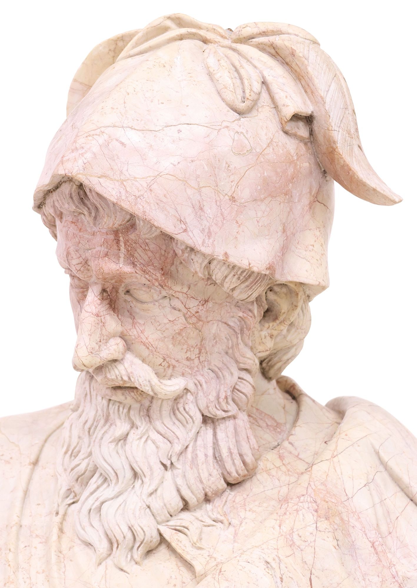 CLASSICAL STYLE CARVED MARBLE BUST, GREEK MYTHOLOGICAL HERO, 34"H - 2